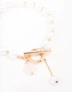 Gold Pearl Beaded T&O Bracelet