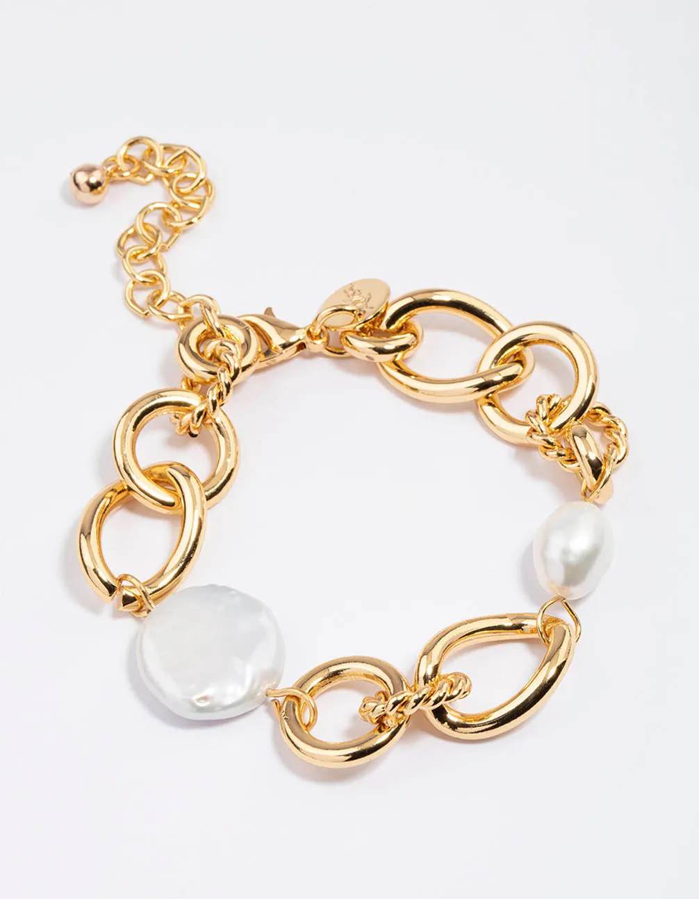 Gold Plated Large Open Chain Freshwater Pearl Bracelet