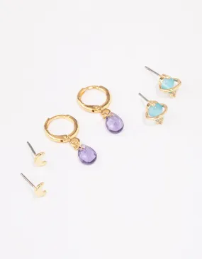 Gold Plated Semi-Precious Planet Earring 3-Pack