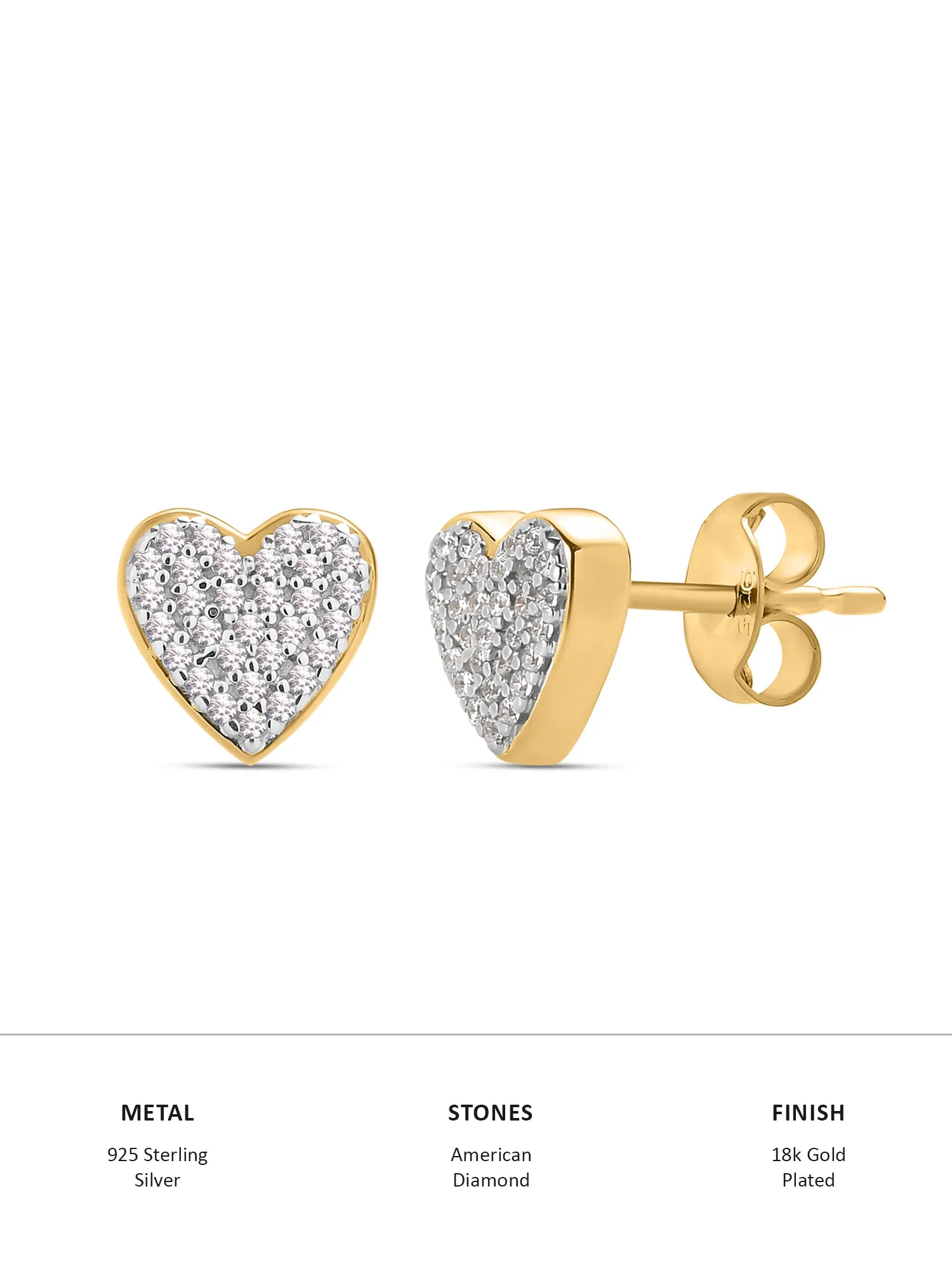 Gold-Plated Sparkling Hearts Earring Studs For Women