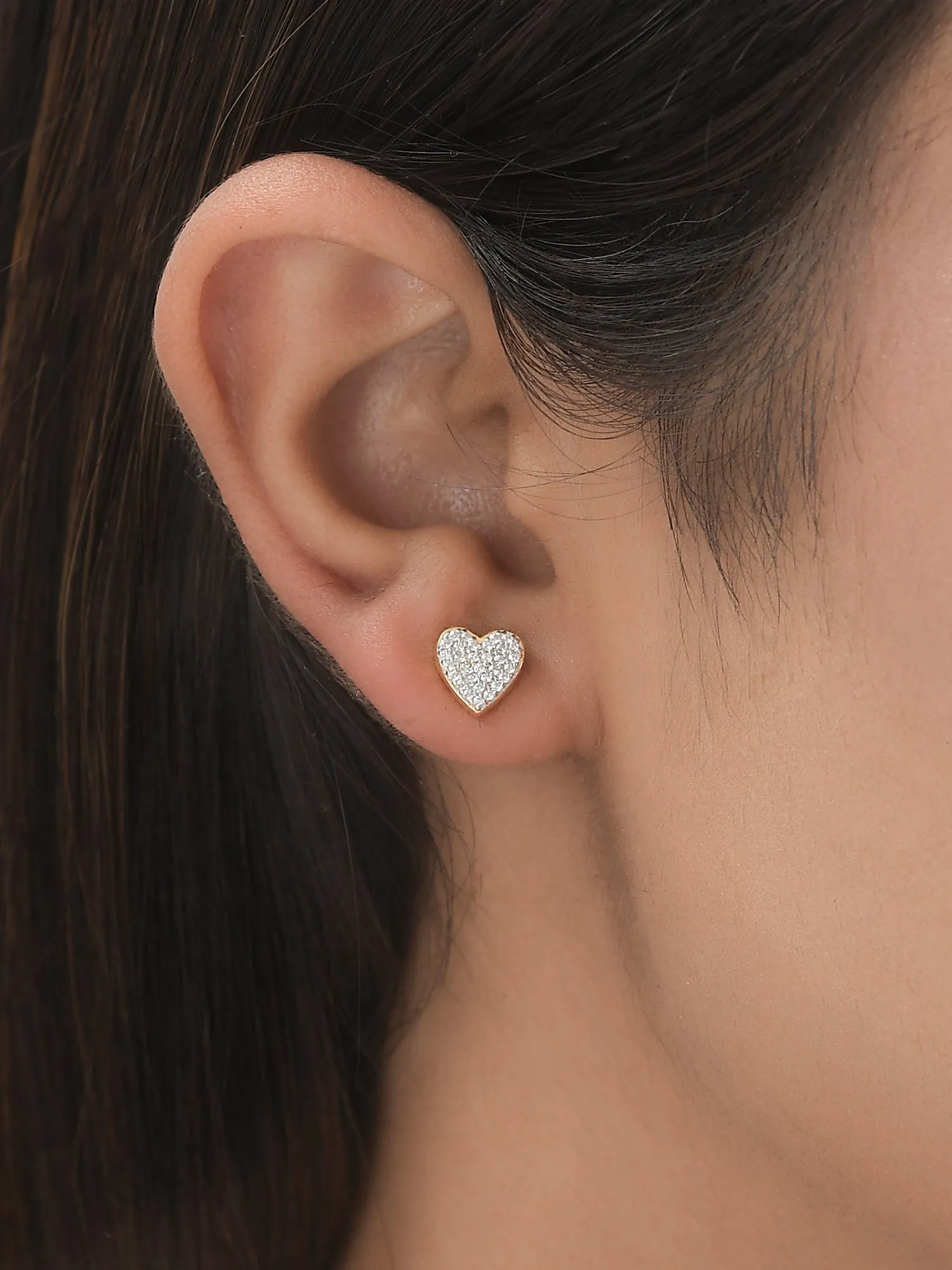 Gold-Plated Sparkling Hearts Earring Studs For Women