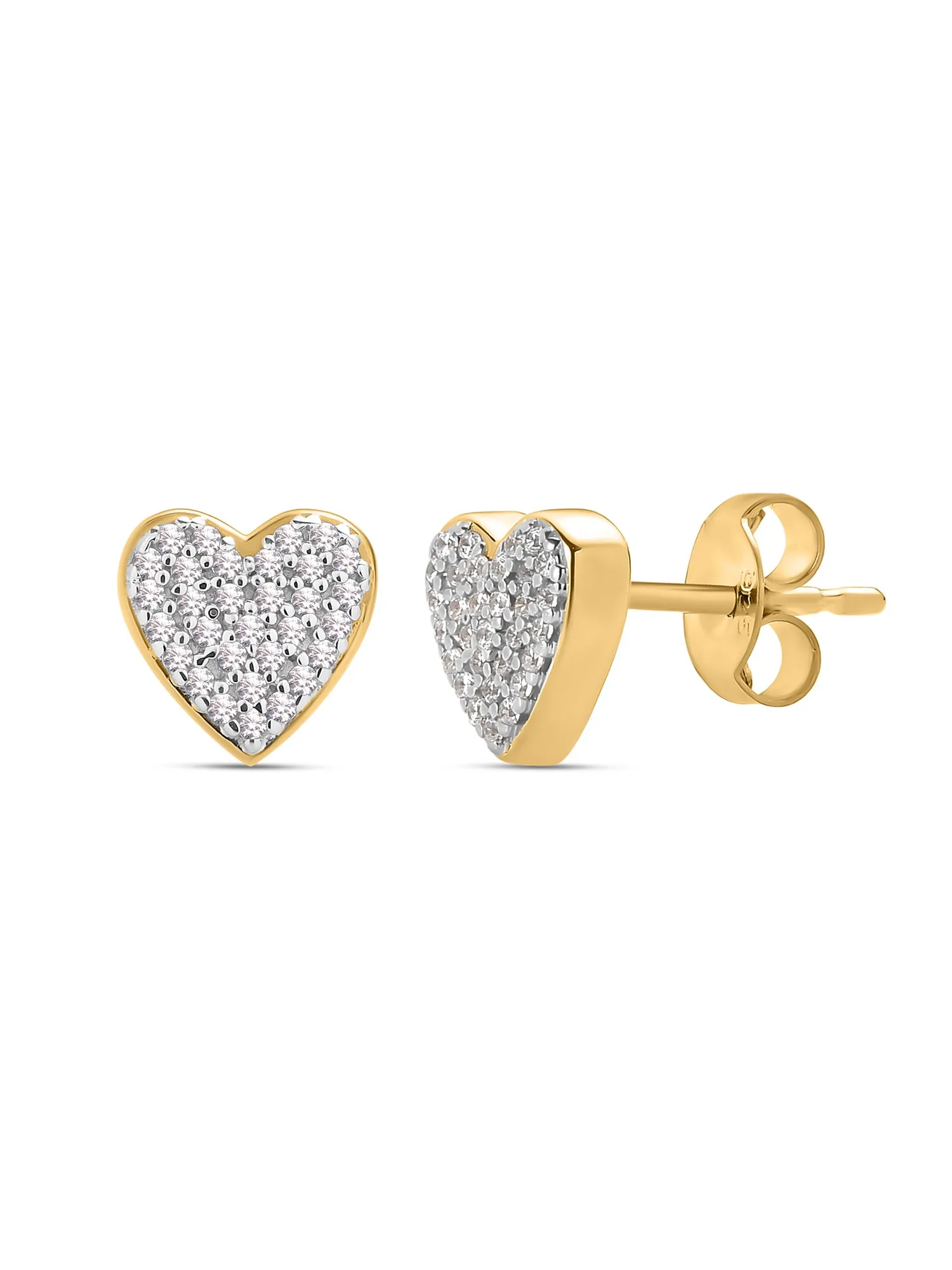 Gold-Plated Sparkling Hearts Earring Studs For Women