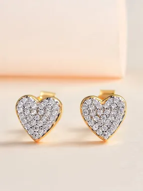 Gold-Plated Sparkling Hearts Earring Studs For Women