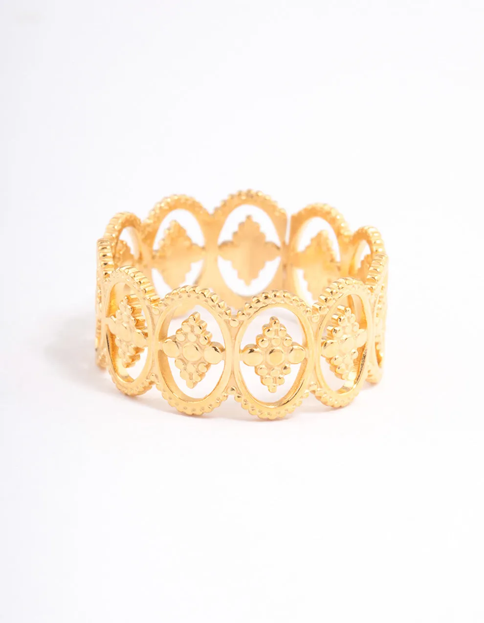 Gold Plated Stainless Steel Oval Boho Detailed Ring