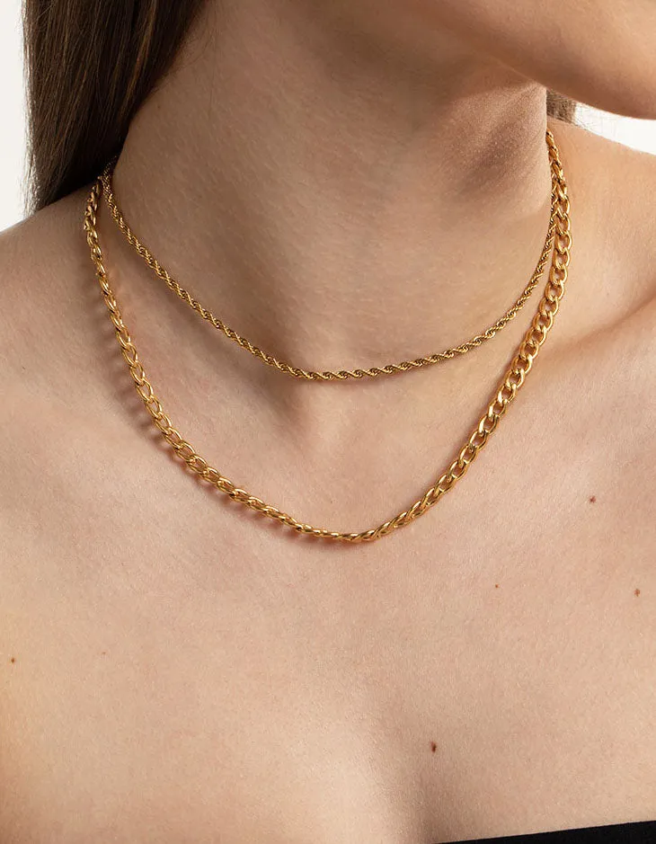 Gold Plated Stainless Steel Twist Chain Double Layer Necklace