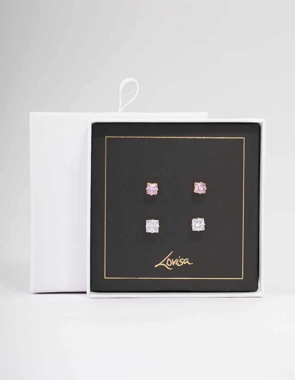 Gold Square Diamante Earring Pack