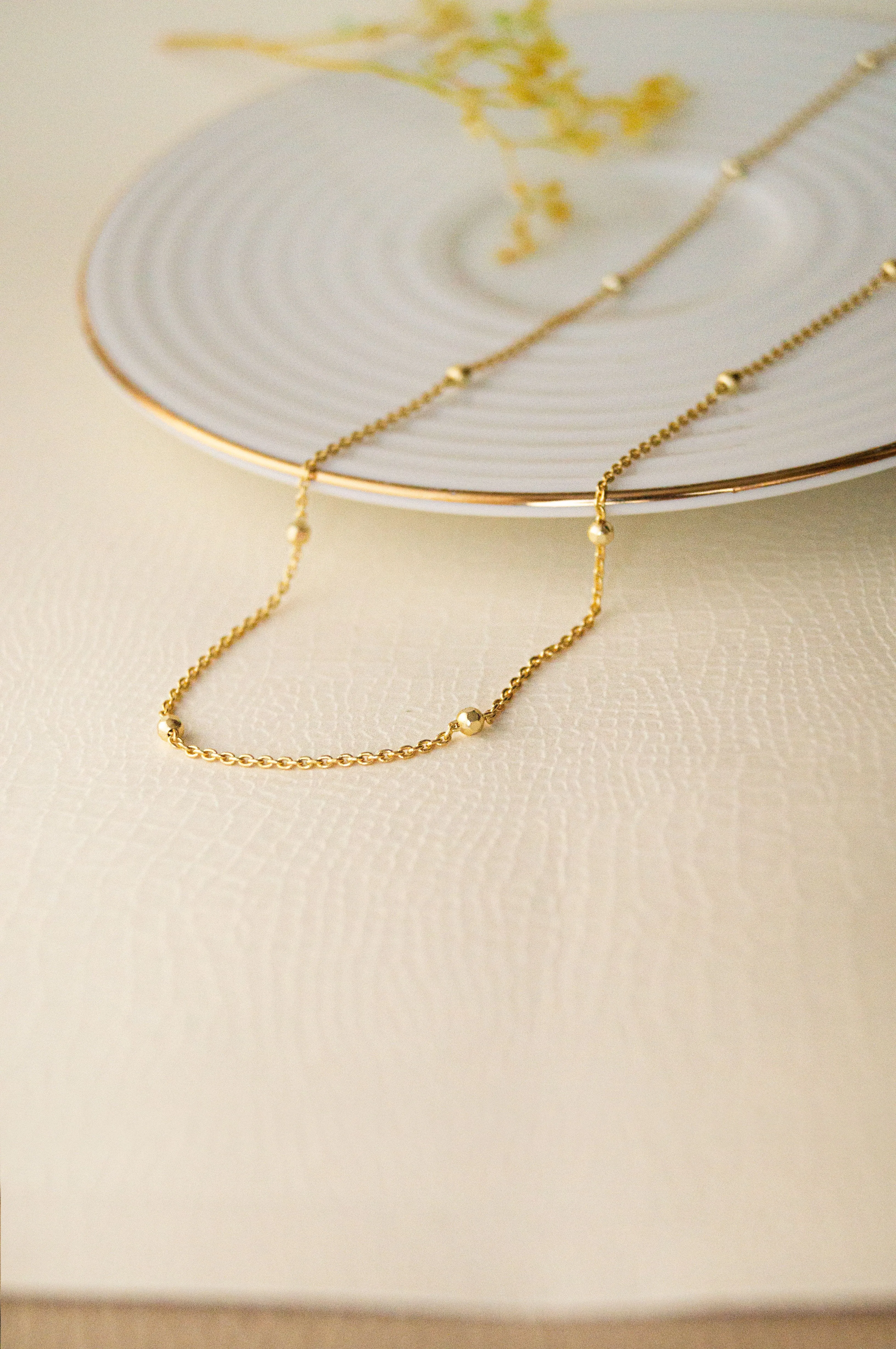 Granulated Station Gold Plated Sterling Silver Chain