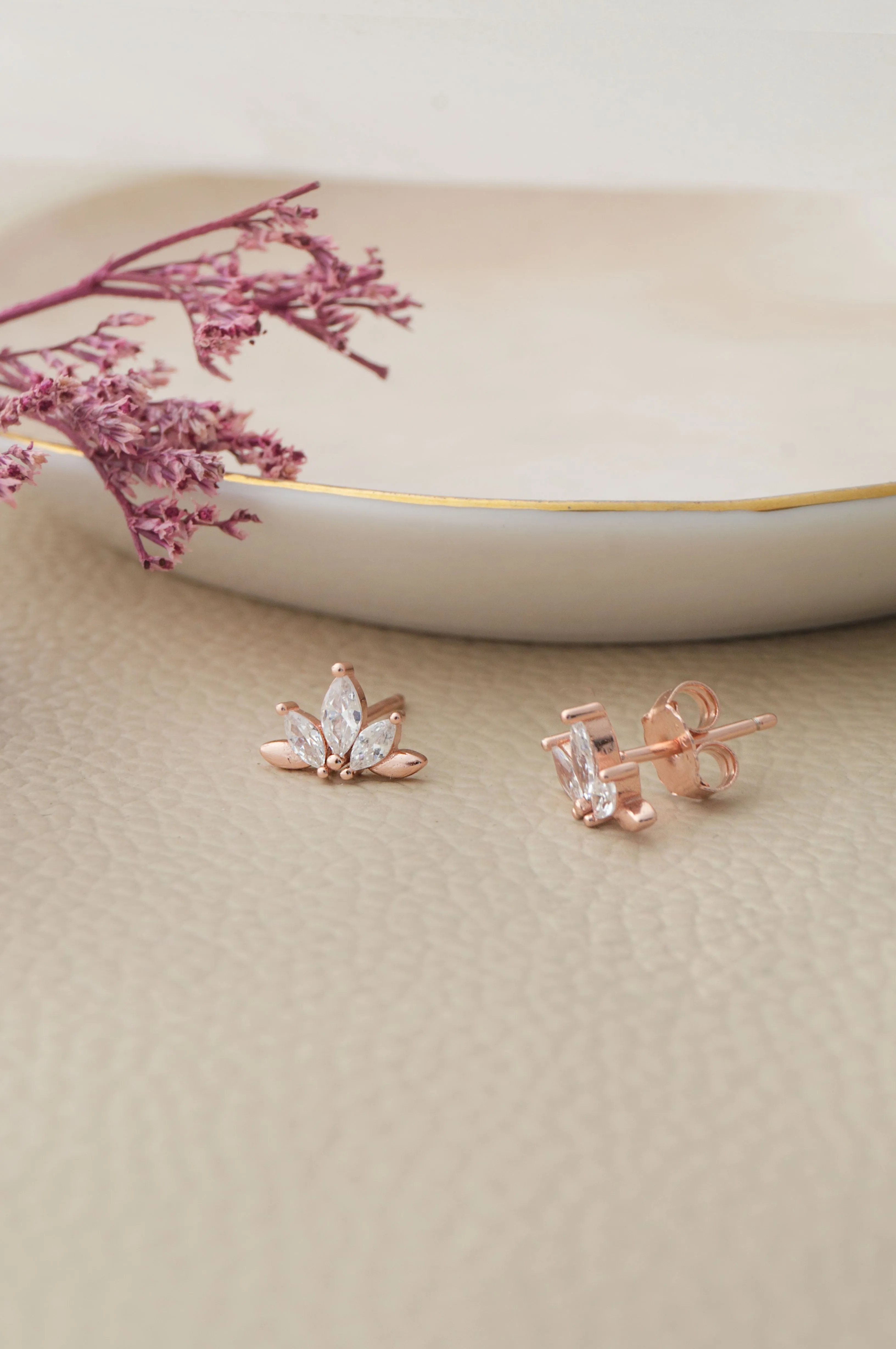 Half Flower Rose Gold Plated Sterling Silver Pendant Set