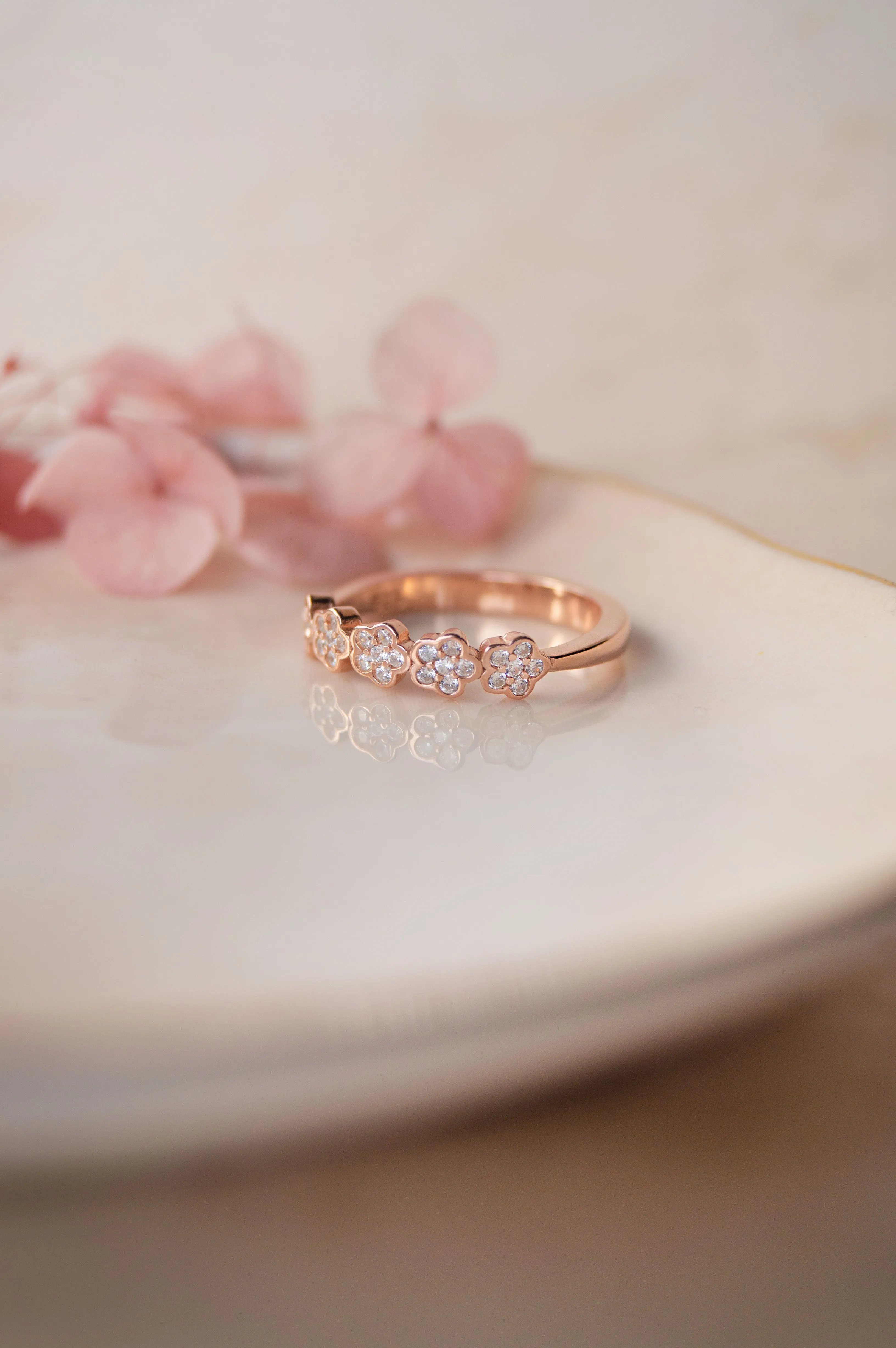 Happy Flower Rose Gold Plated Sterling Silver Rings