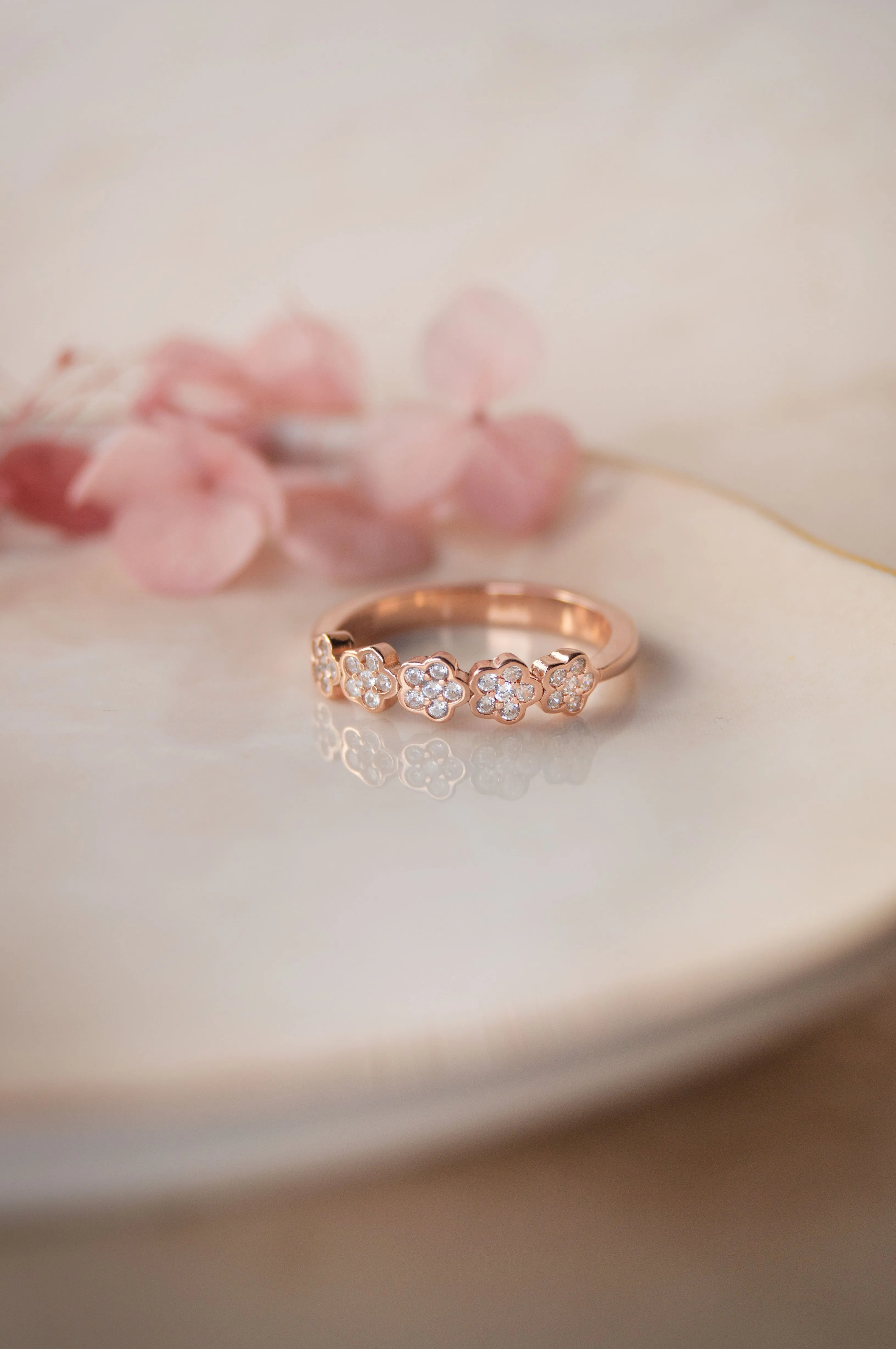 Happy Flower Rose Gold Plated Sterling Silver Rings