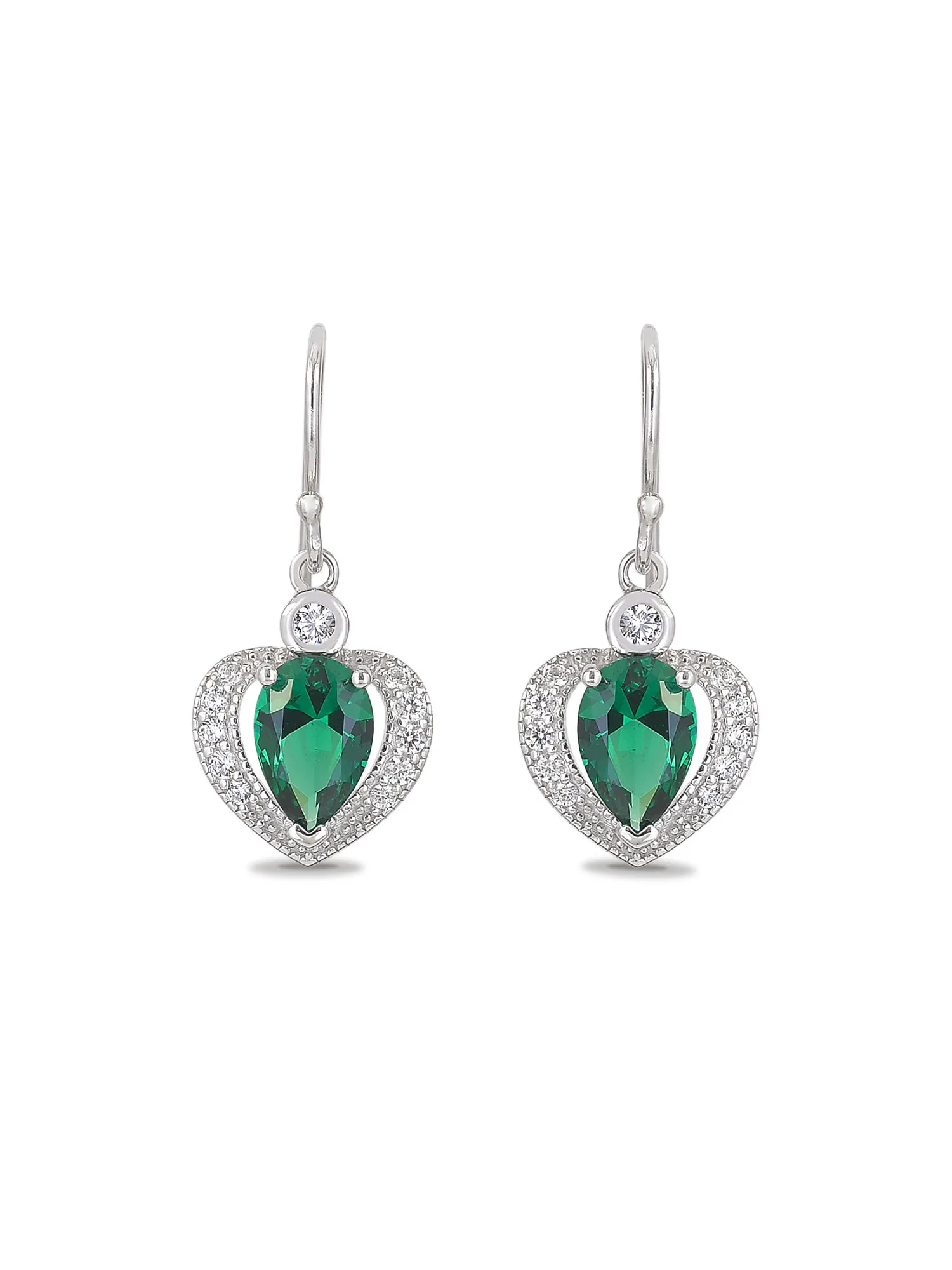 Heart Shaped Green Emerald 925 Silver Dangle Earrings For Women