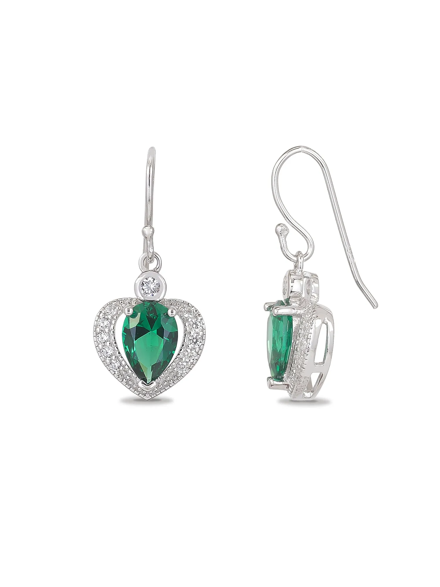 Heart Shaped Green Emerald 925 Silver Dangle Earrings For Women