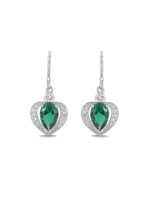 Heart Shaped Green Emerald 925 Silver Dangle Earrings For Women