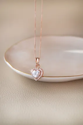 Heart Solitaire Rose Gold Plated Sterling Silver Pendant