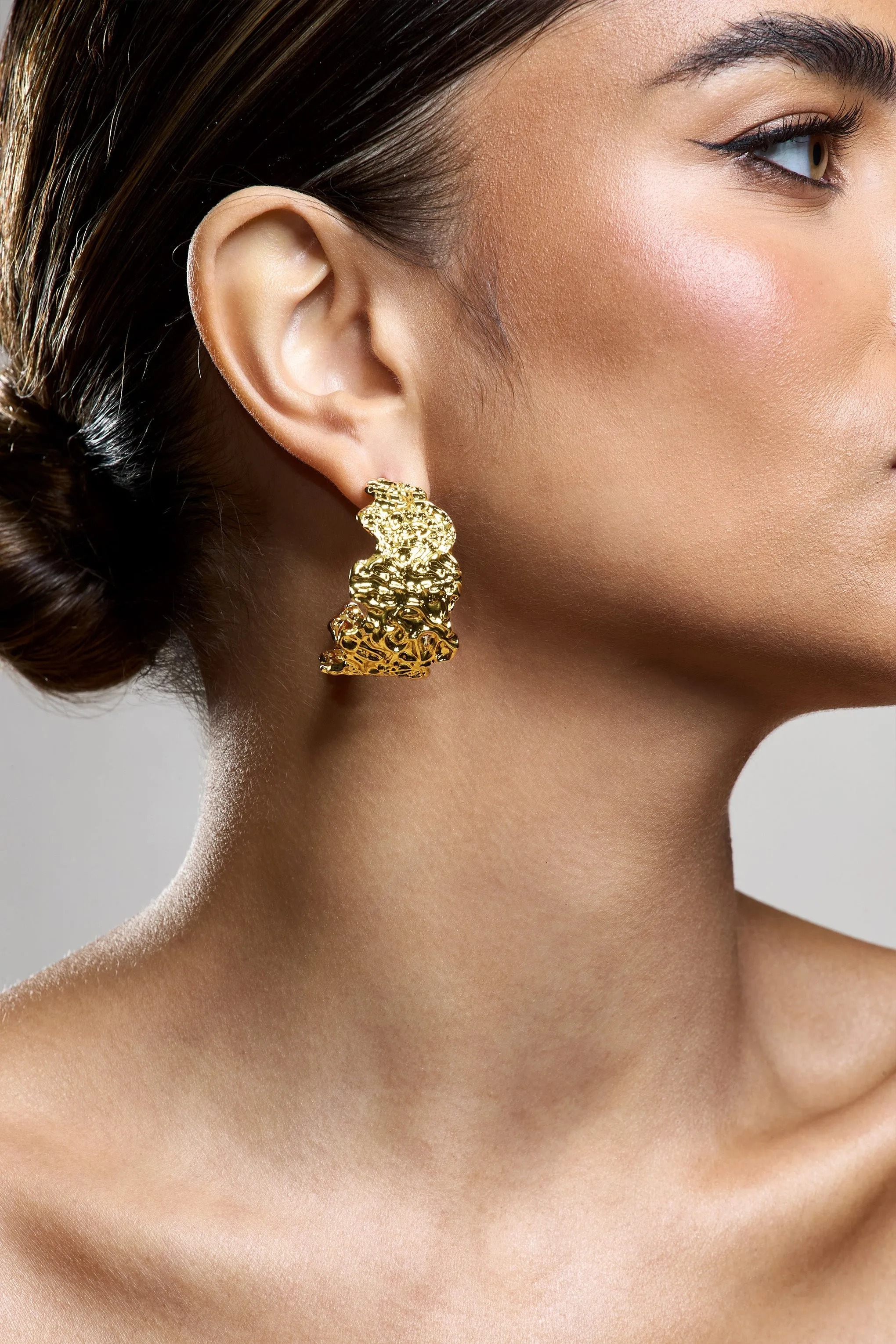 Hermione | Gold Textured Chunky Hoop Earrings