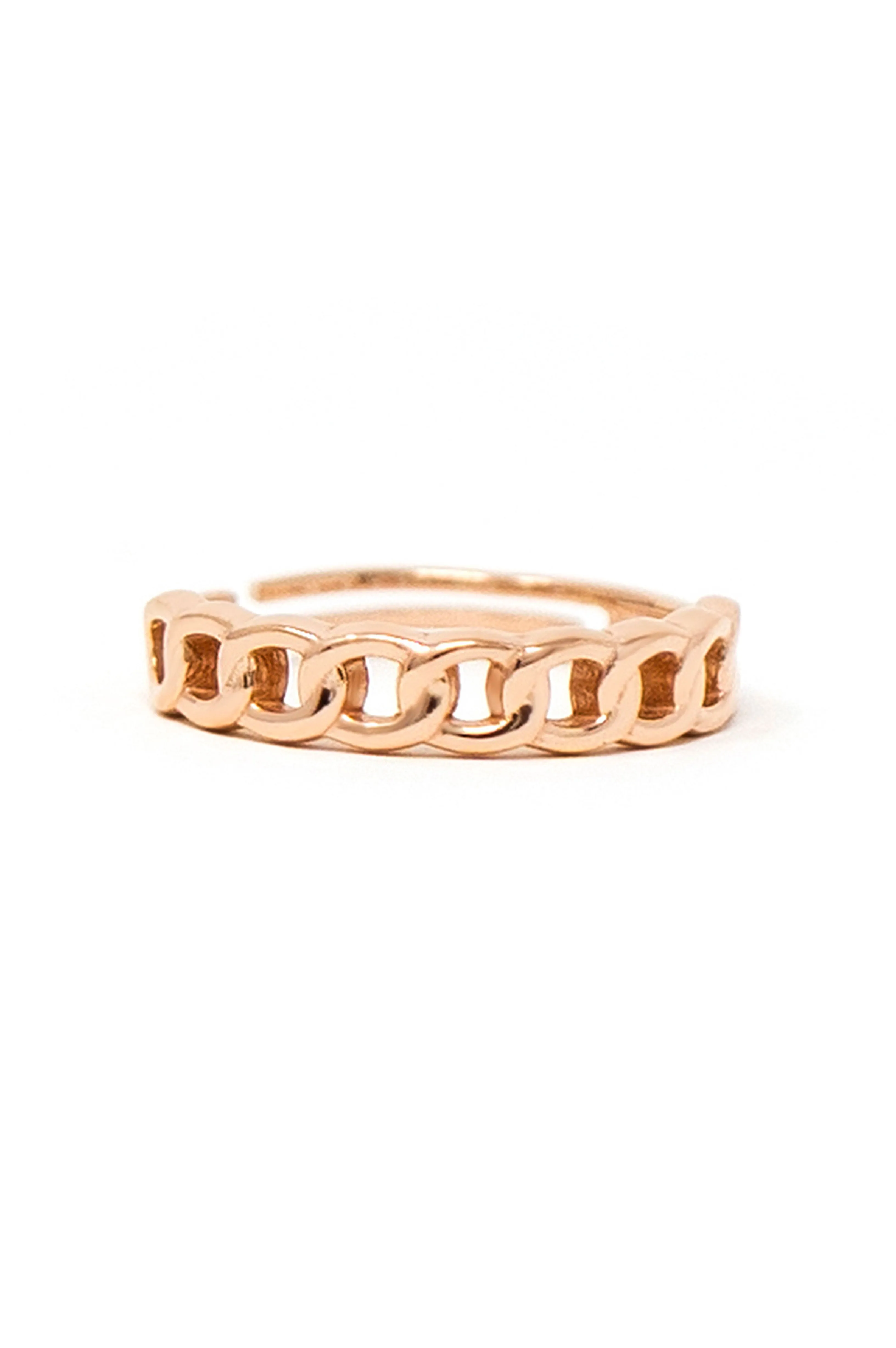 Interlinked Cuban Chain Rose Gold Plated Sterling Silver Adjustable Ring