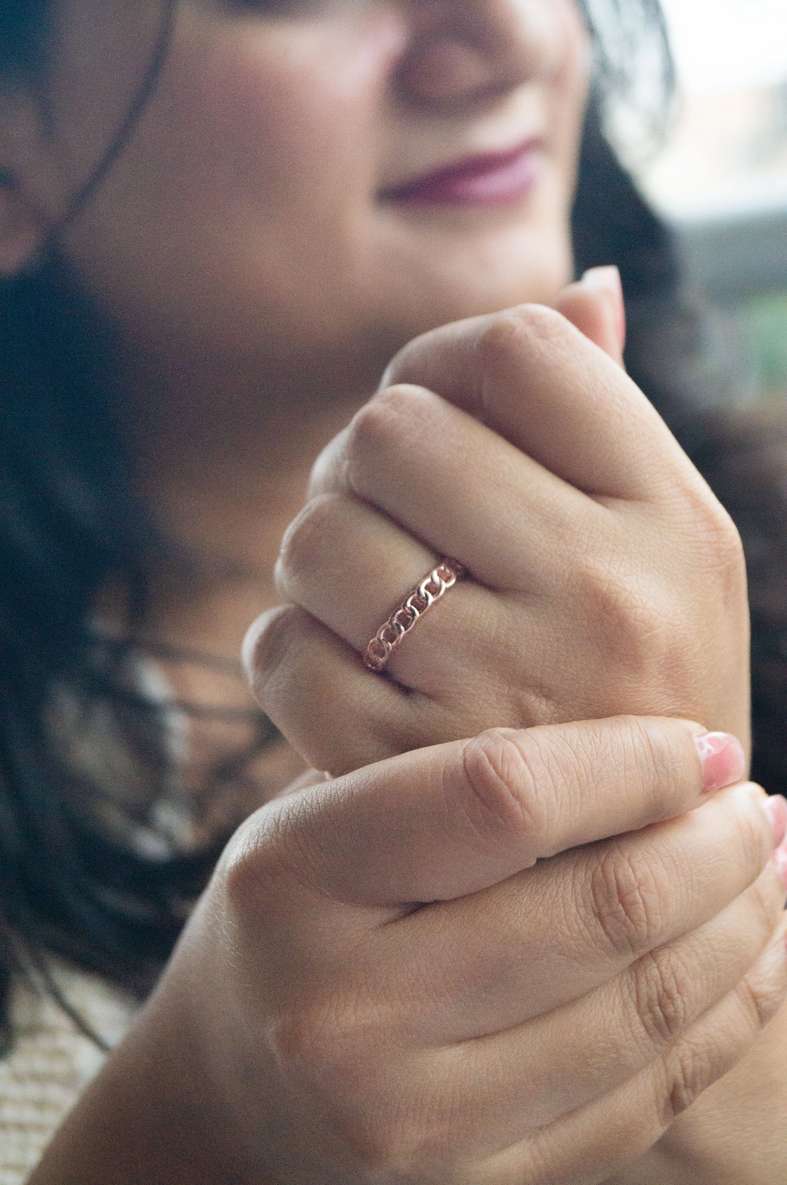 Interlinked Cuban Chain Rose Gold Plated Sterling Silver Adjustable Ring