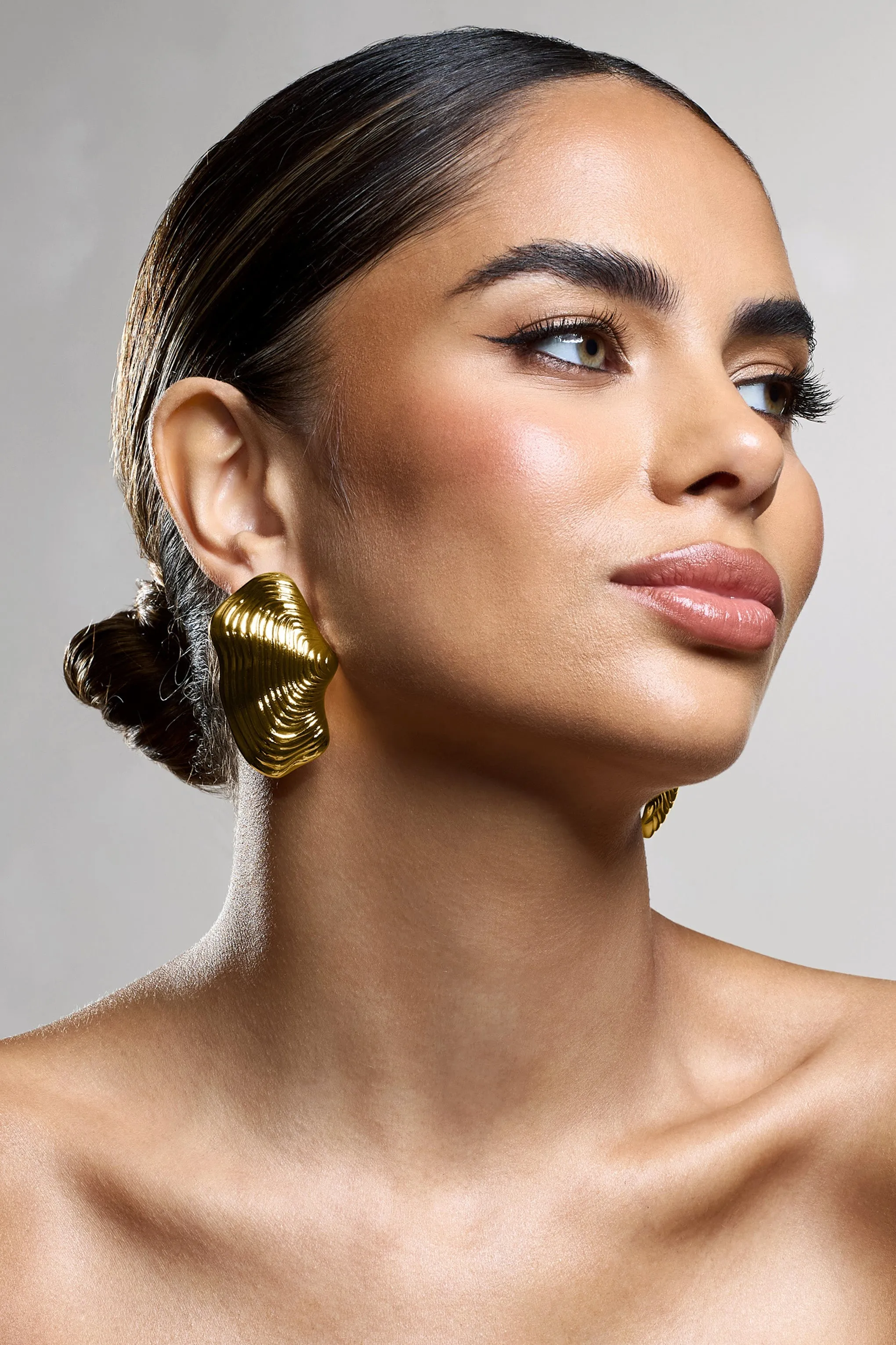 Katya | Gold Abstract Ribbed Statement Earrings