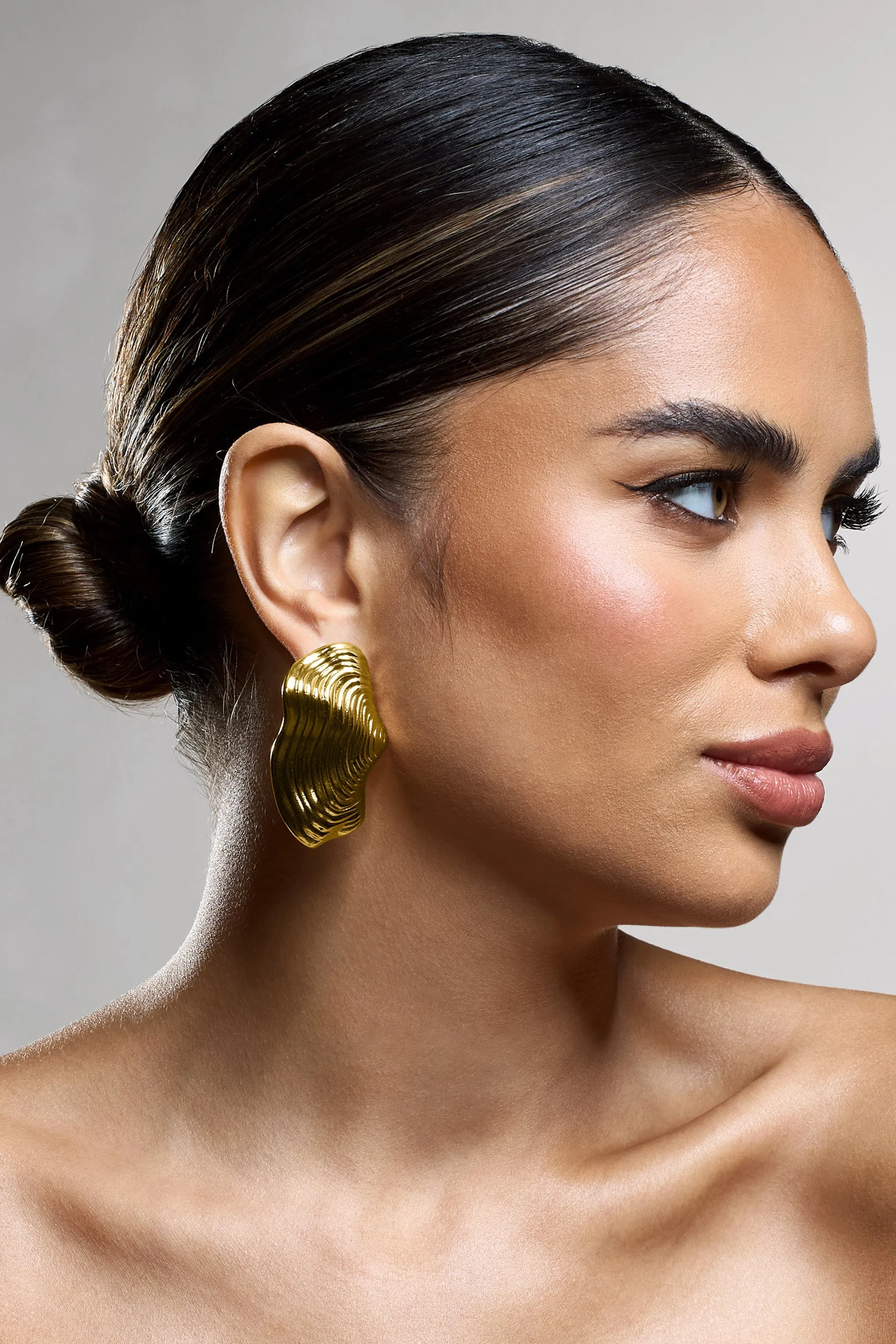 Katya | Gold Abstract Ribbed Statement Earrings