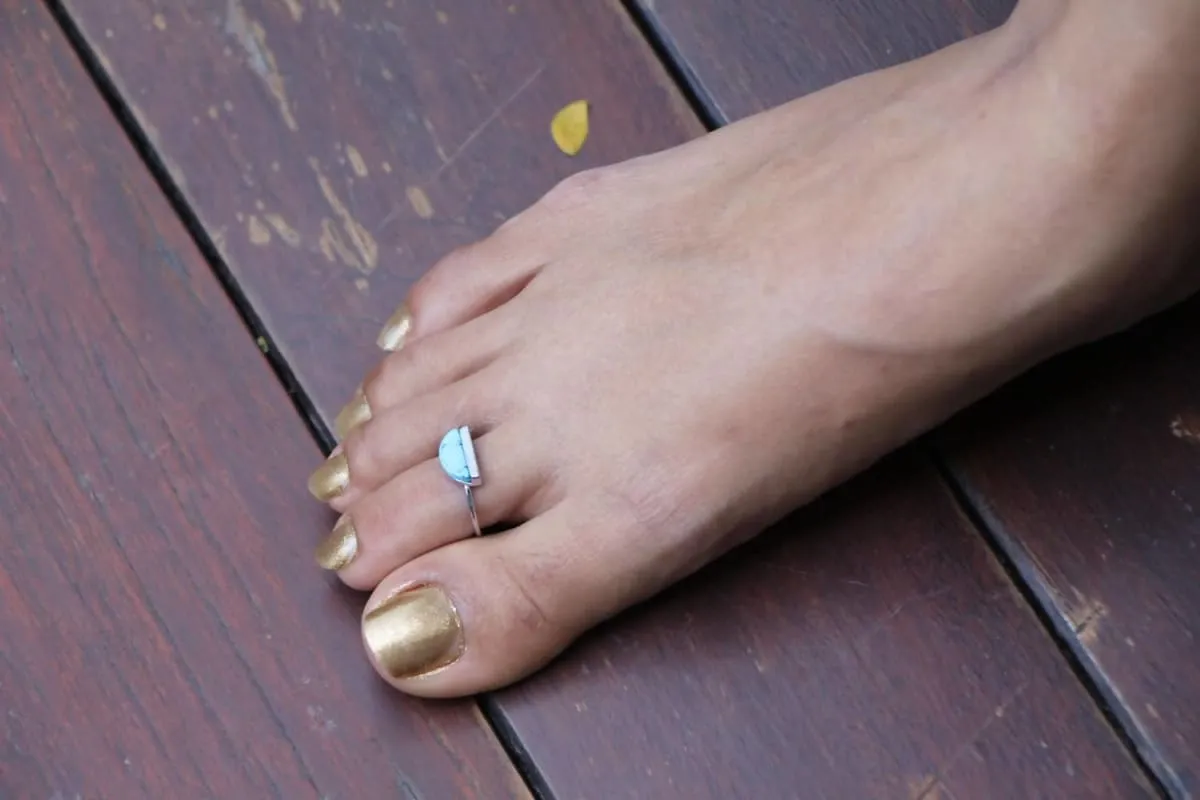 Lapis Lazuli Rhodium Ring, Half Moon Stone ,Ring/Toe Ring, Geometric Jewellery, Gypsy Ring, Bohemian Ring, Casual Jewelry MR30, Adjustable Ring