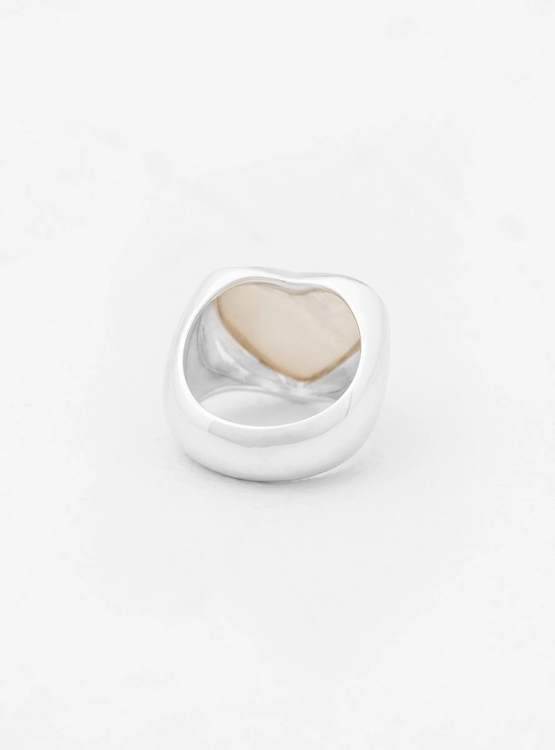 Large Pearl Heart Silver Ring