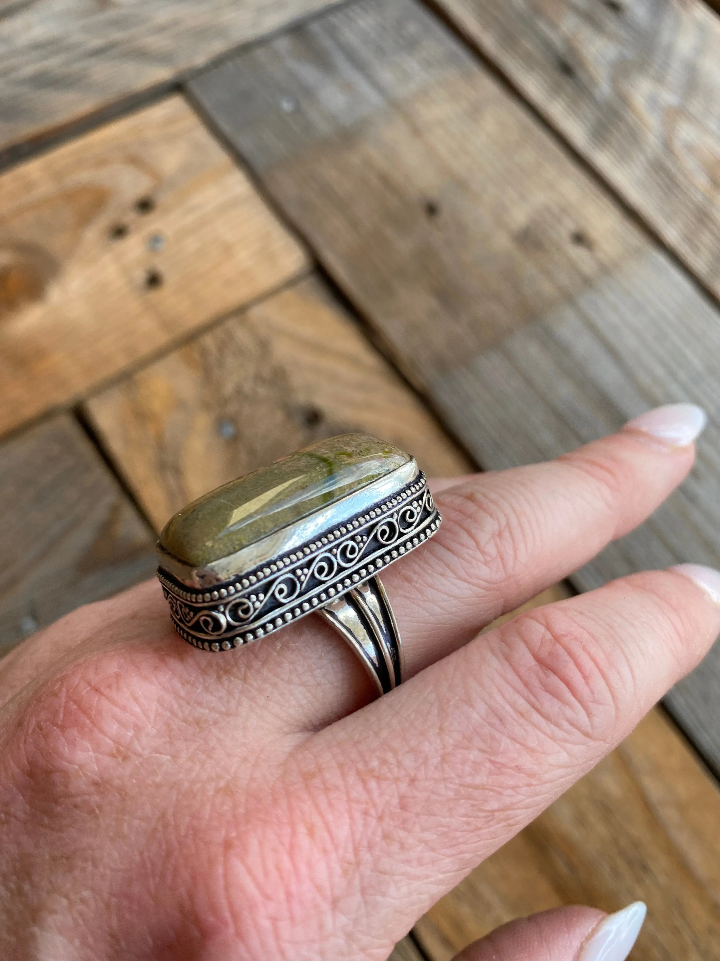 Large Unakite Stone Ring