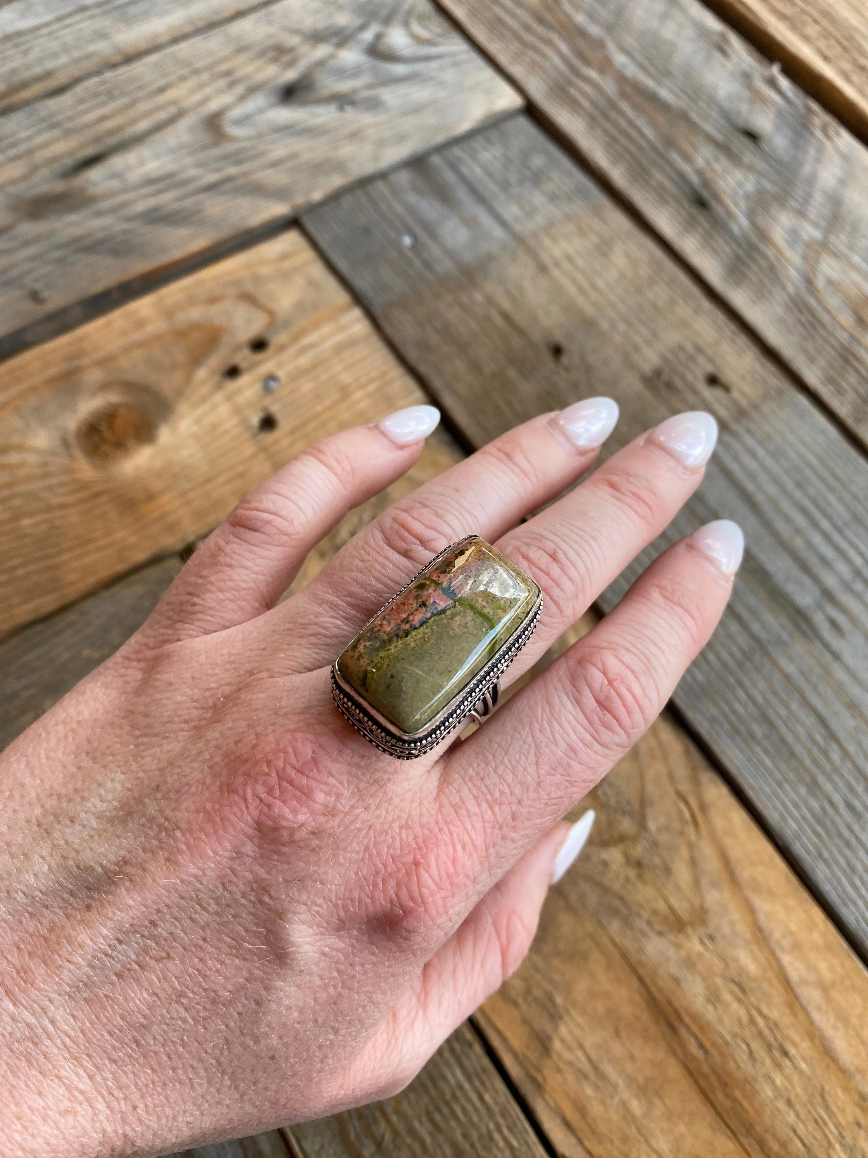 Large Unakite Stone Ring