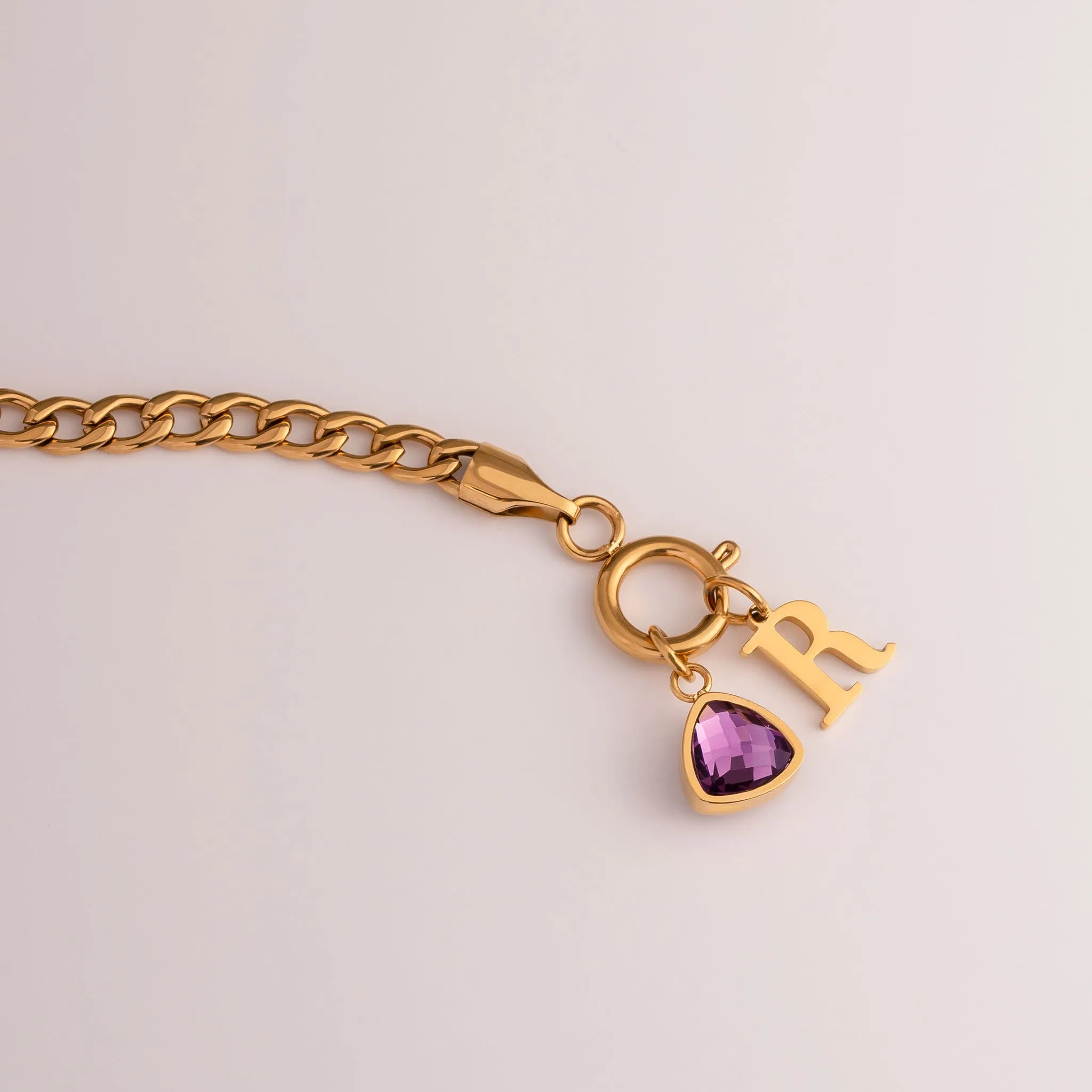 Letter & birthstone bracelet gold