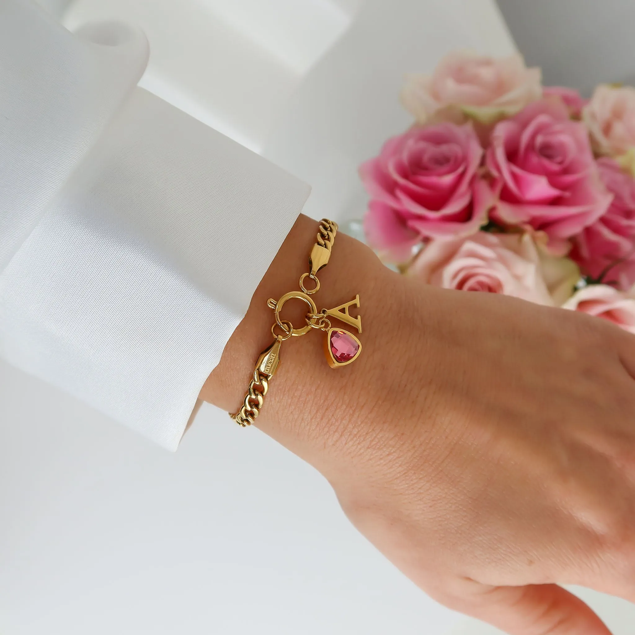 Letter & birthstone bracelet gold