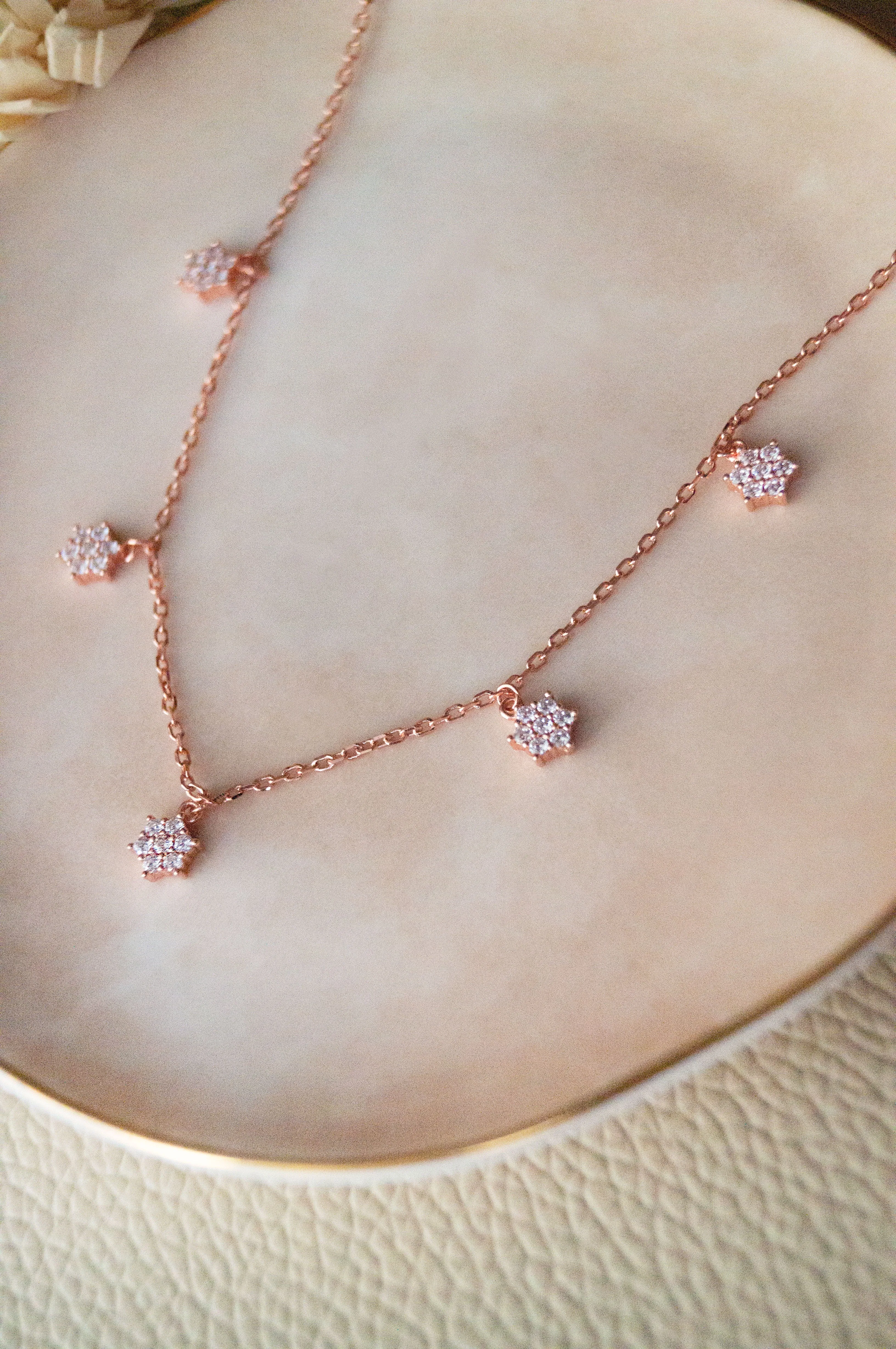 Little Flower Clusters Rose Gold Plated  Sterling Silver Charm Necklace