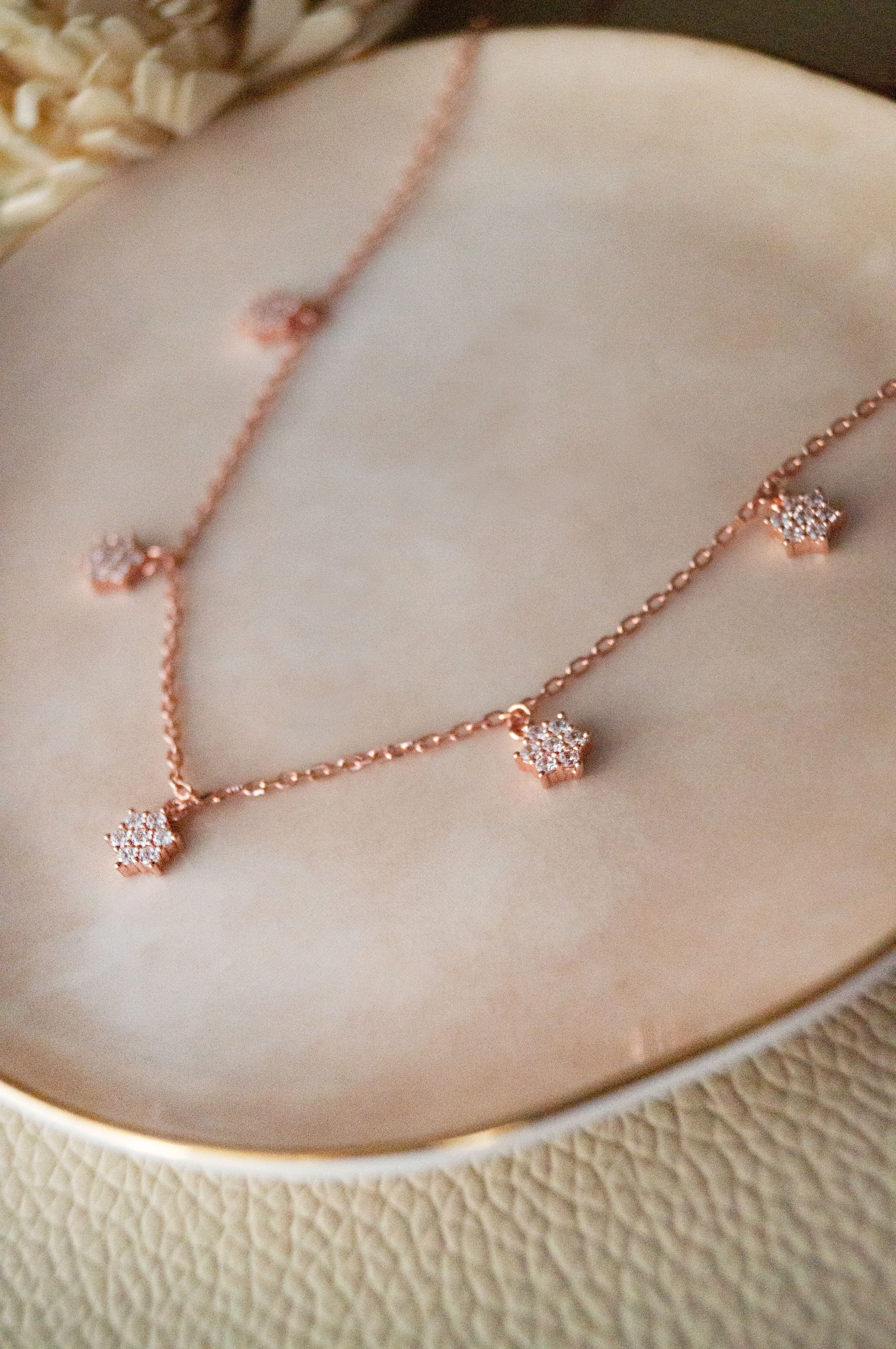 Little Flower Clusters Rose Gold Plated  Sterling Silver Charm Necklace