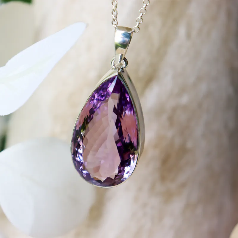 Lopaz Amethyst Teardrop Gemstone Pendant