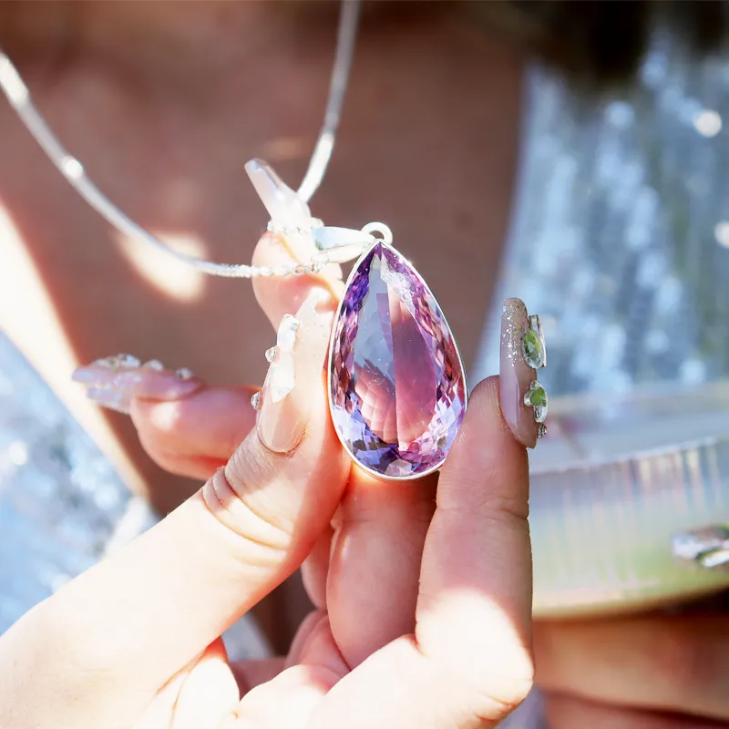 Lopaz Amethyst Teardrop Gemstone Pendant