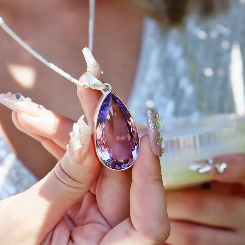 Lopaz Amethyst Teardrop Gemstone Pendant