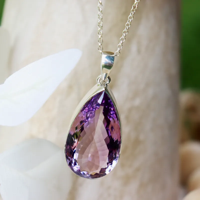 Lopaz Amethyst Teardrop Gemstone Pendant