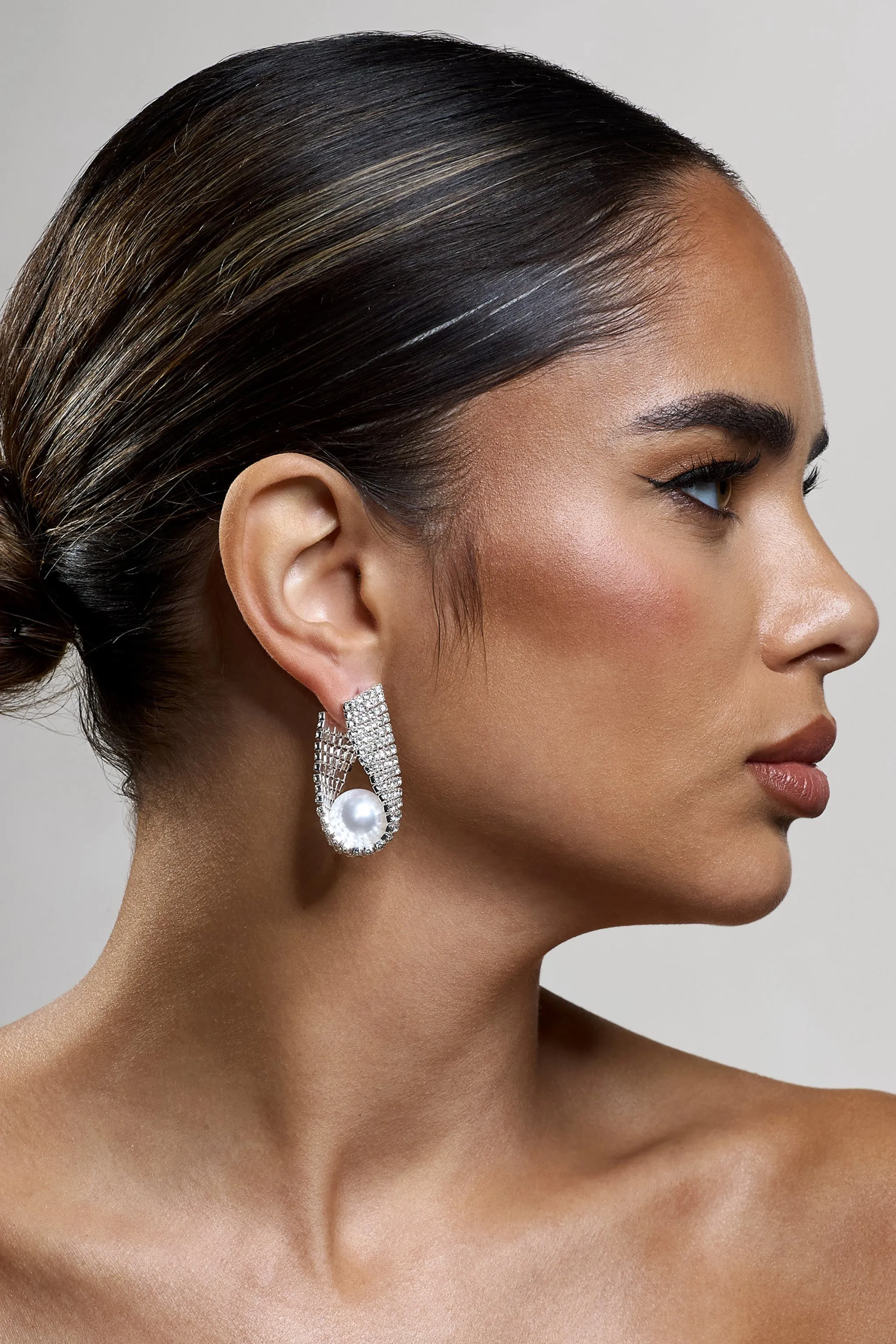 Lumen | Silver Diamante Pearl Statement Earrings