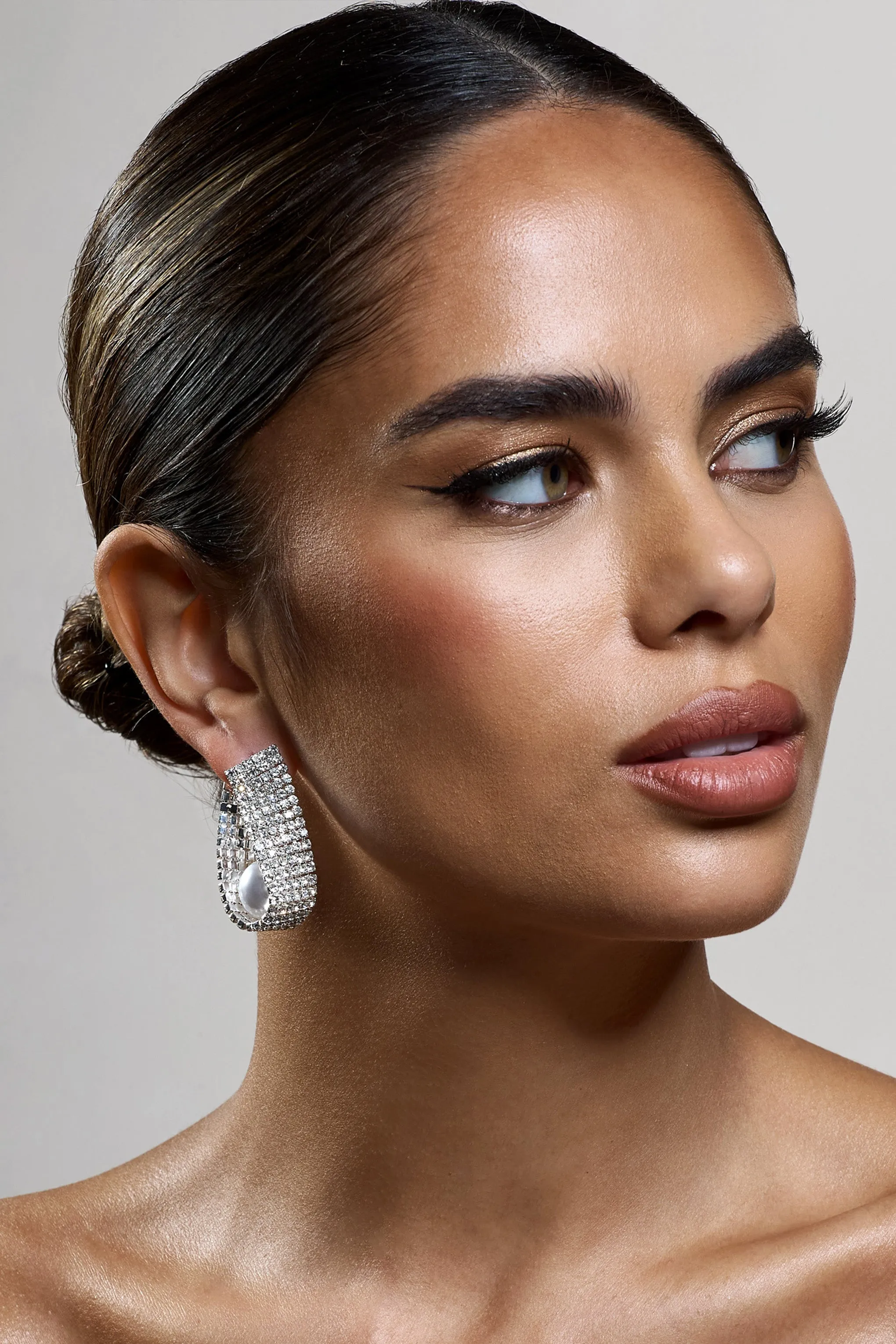 Lumen | Silver Diamante Pearl Statement Earrings