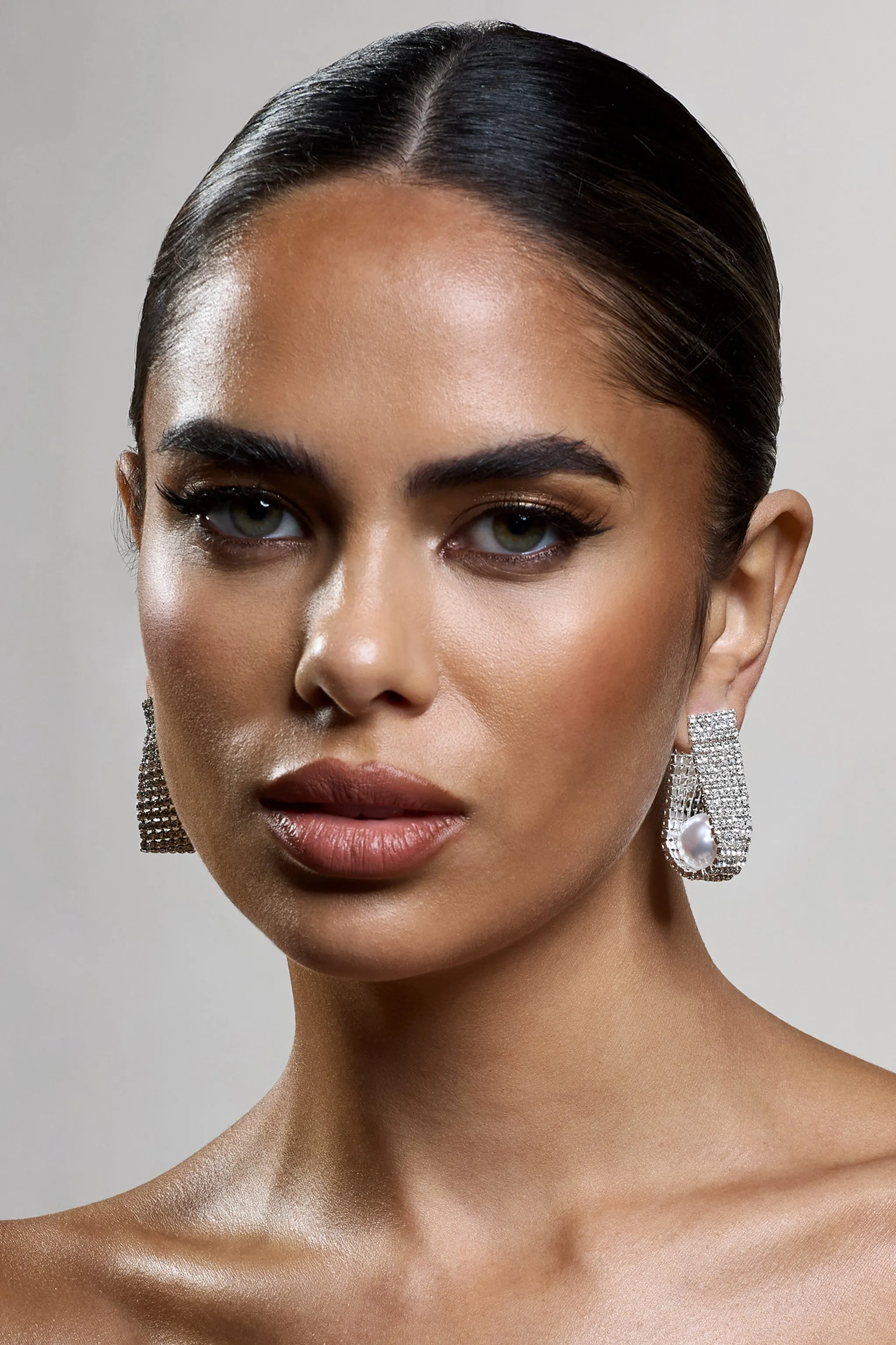 Lumen | Silver Diamante Pearl Statement Earrings