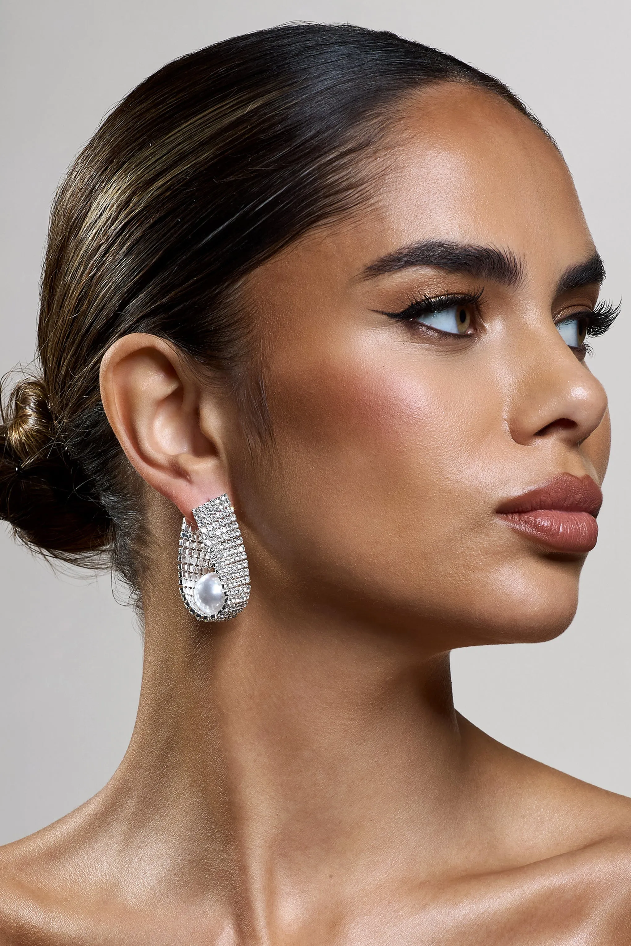 Lumen | Silver Diamante Pearl Statement Earrings