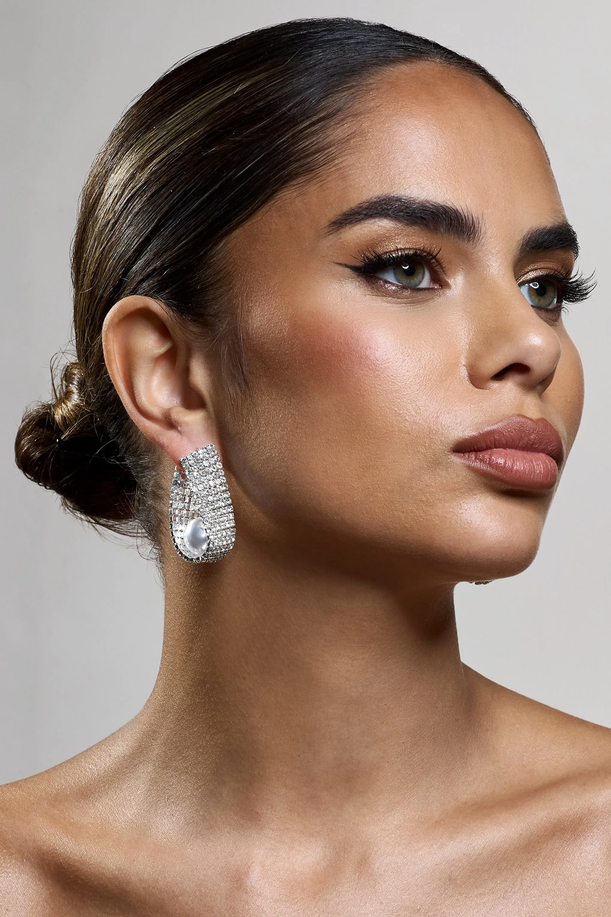 Lumen | Silver Diamante Pearl Statement Earrings