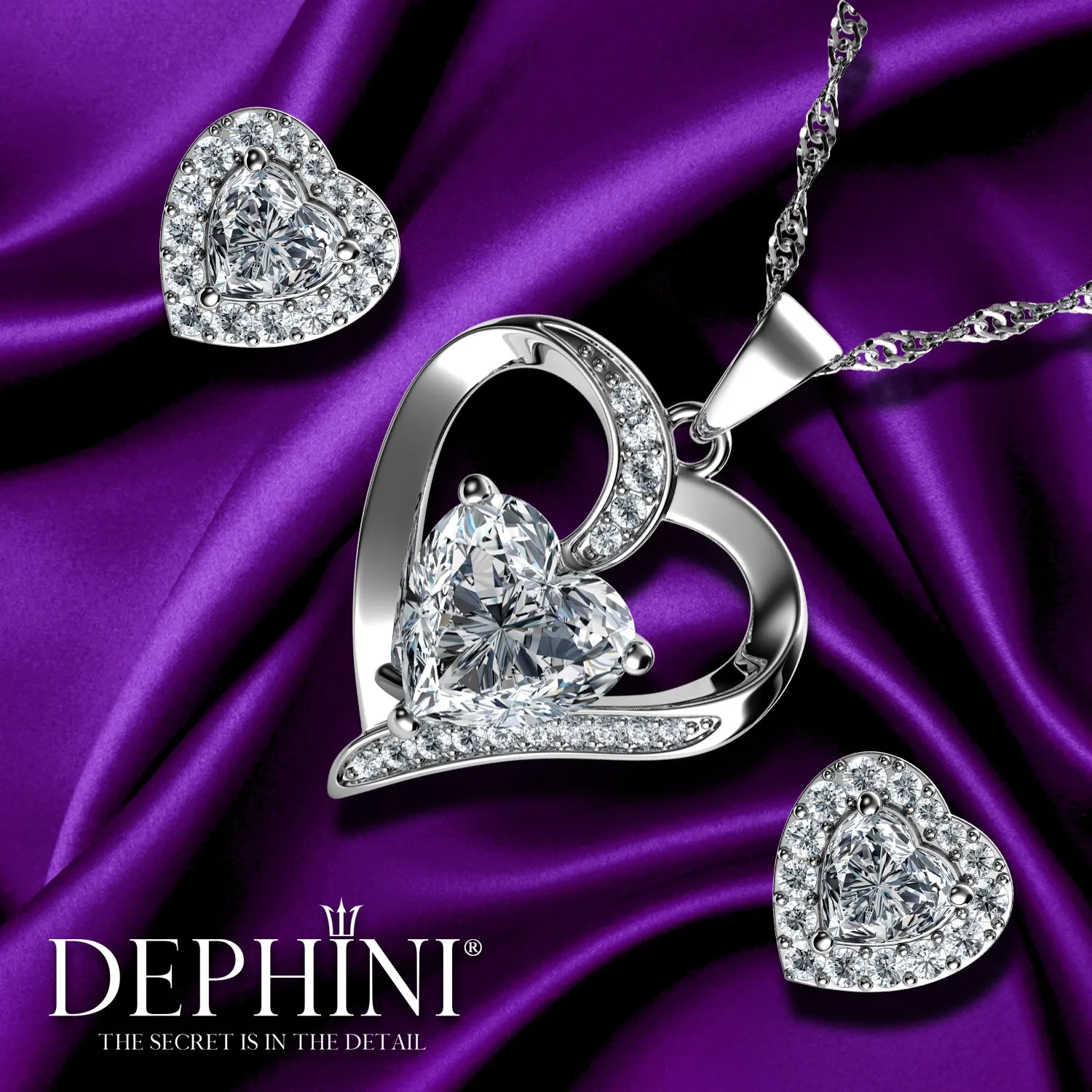 Luxury Jewelry Set Crystal Heart Necklace & Heart Earrings Dephini