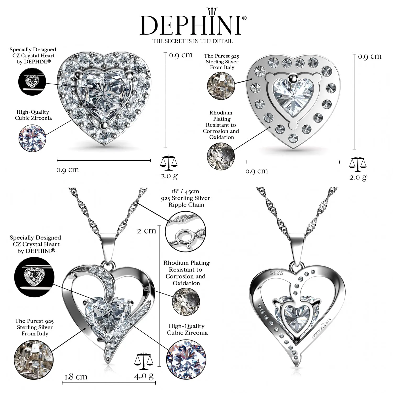 Luxury Jewelry Set Crystal Heart Necklace & Heart Earrings Dephini