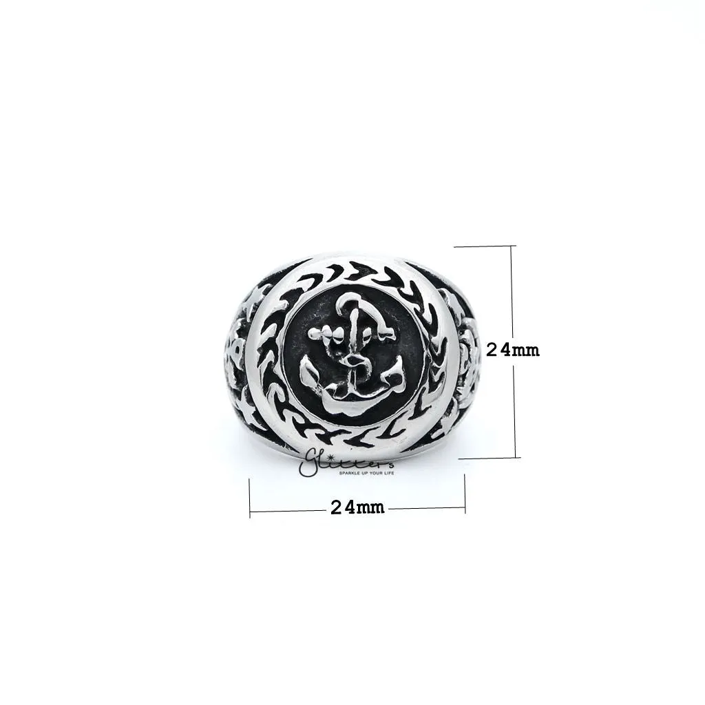 Men's Antiqued Stainless Steel Anchor Casting Rings