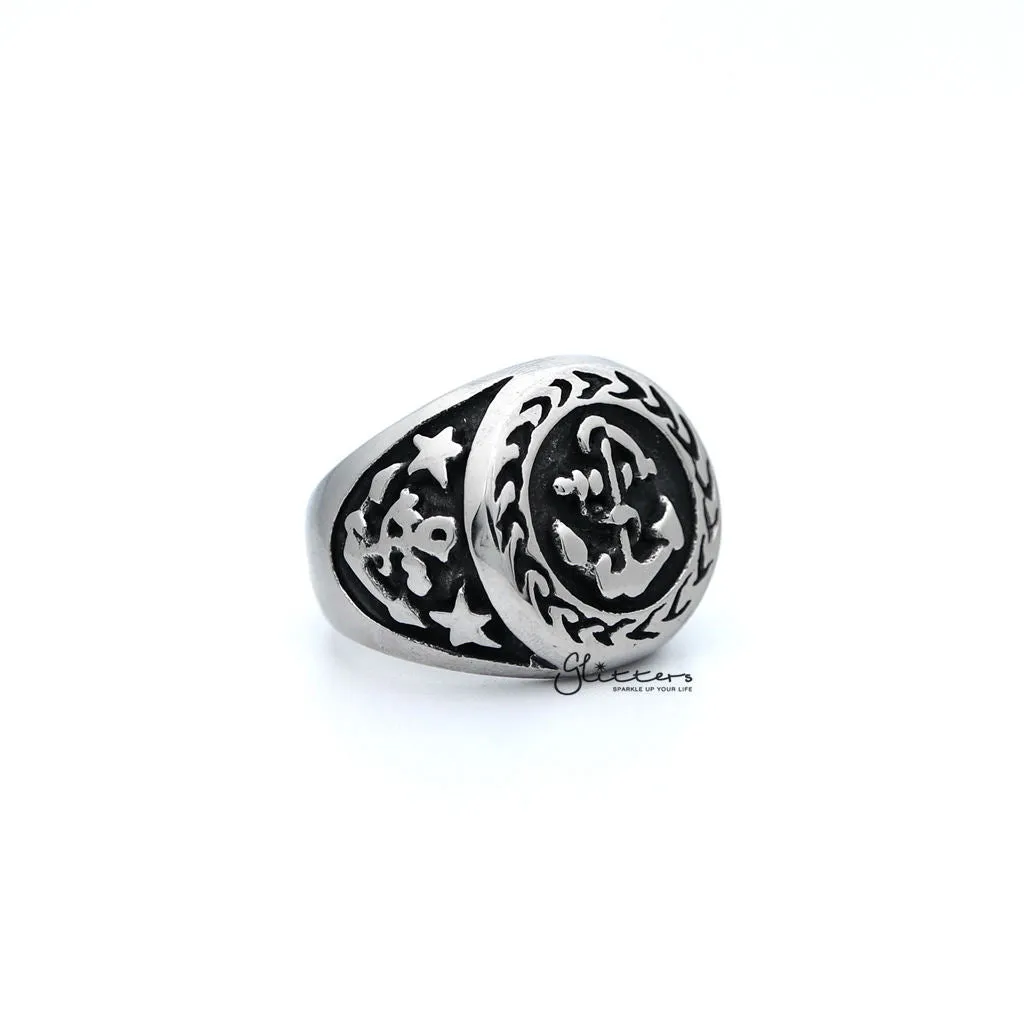 Men's Antiqued Stainless Steel Anchor Casting Rings