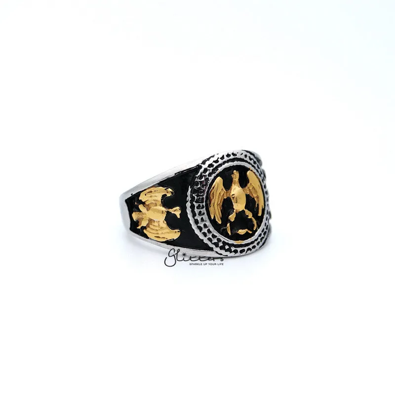 Men's Antiqued Stainless Steel Two Tone Eagle Casting Rings