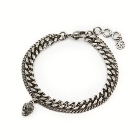 Mens Pave Skull Bracelet, Silver/Grey