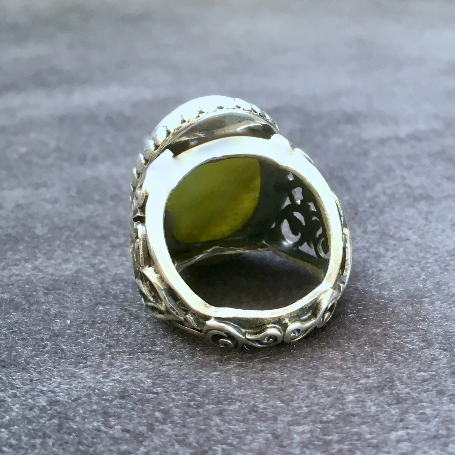 Men's Ring Green Jade natural big gemstone handmade 925 Sterling Silver Unique Artisan Jewelry