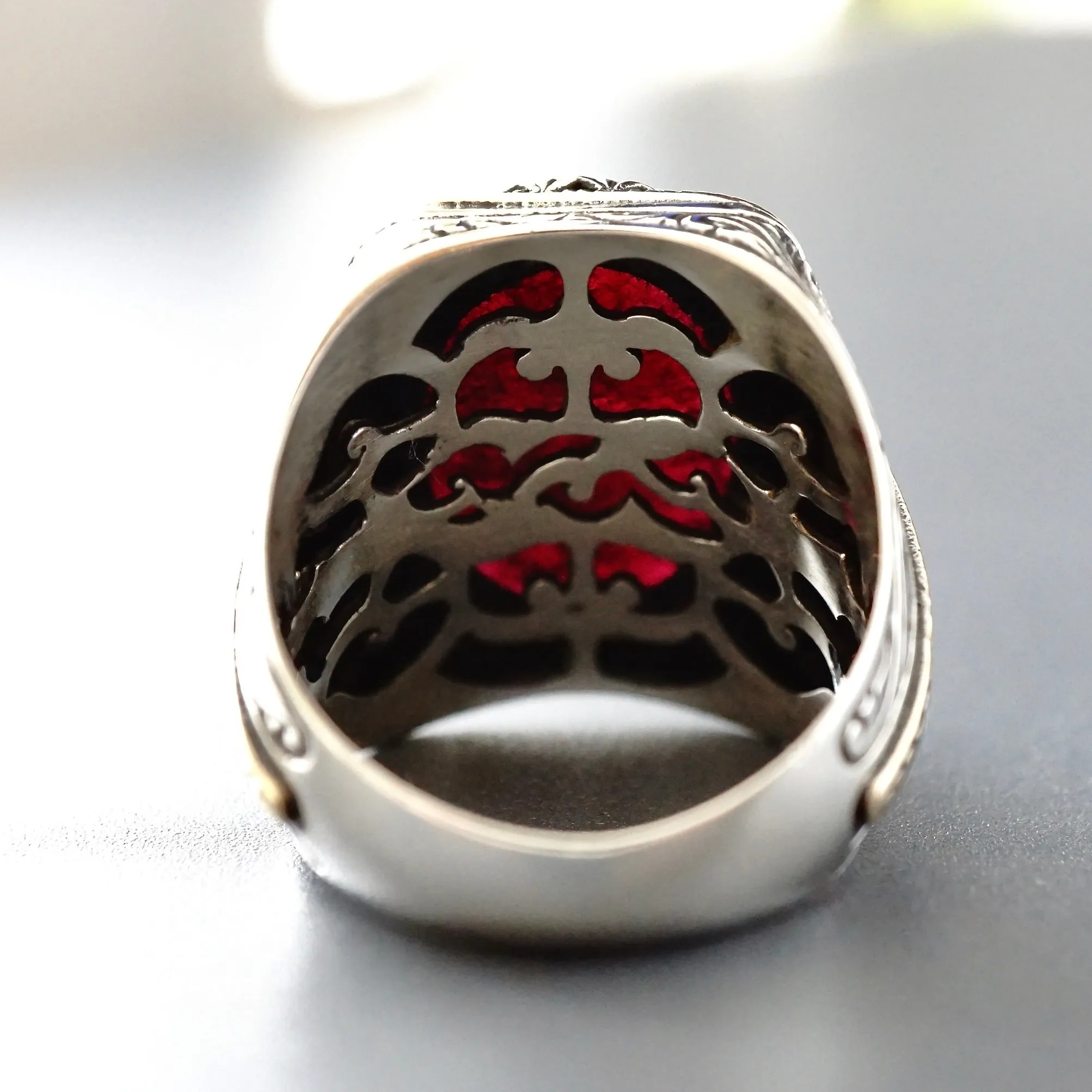 Men's Signet Ring Ruby Yaqoot natural big gemstone Sterling Silver 925 Turkish Artisan Handmade Jewelry