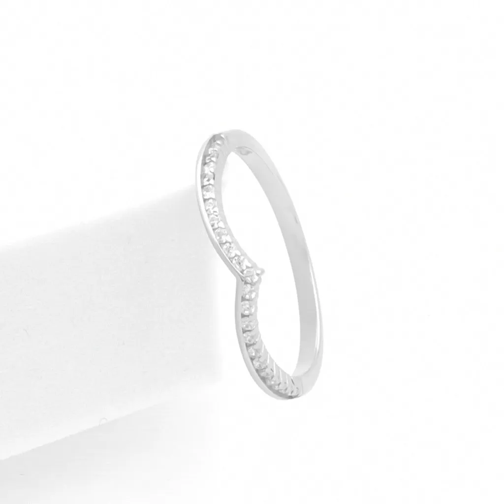 Micro CZ Paved V Shape Sterling Silver Ring