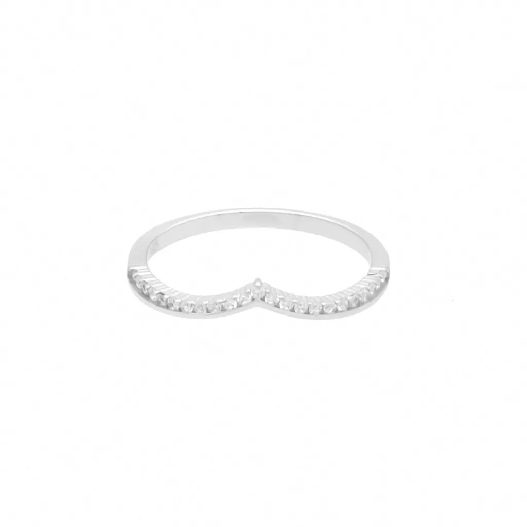 Micro CZ Paved V Shape Sterling Silver Ring